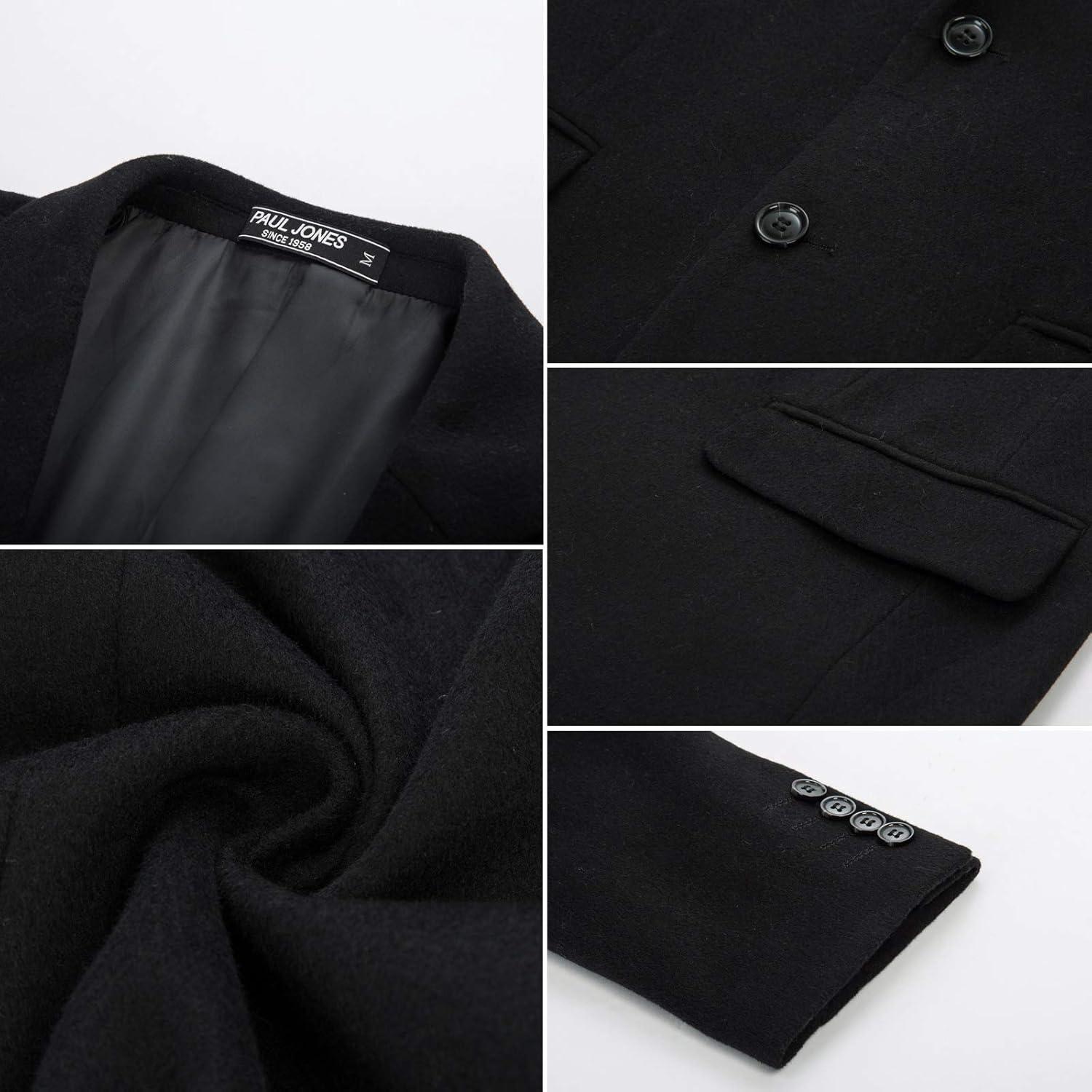 imageMens Wool Blend Blazer Jacket Houndstooth Suit Blazer Notch Lapel 2 ButtonBlack