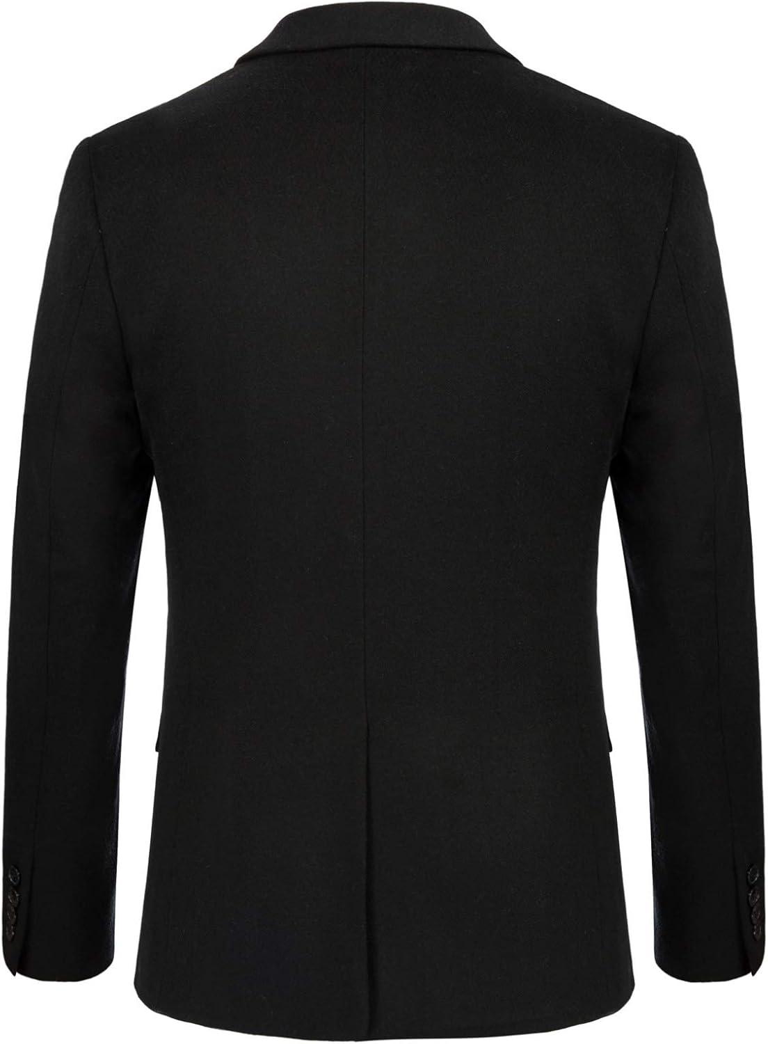 imageMens Wool Blend Blazer Jacket Houndstooth Suit Blazer Notch Lapel 2 ButtonBlack