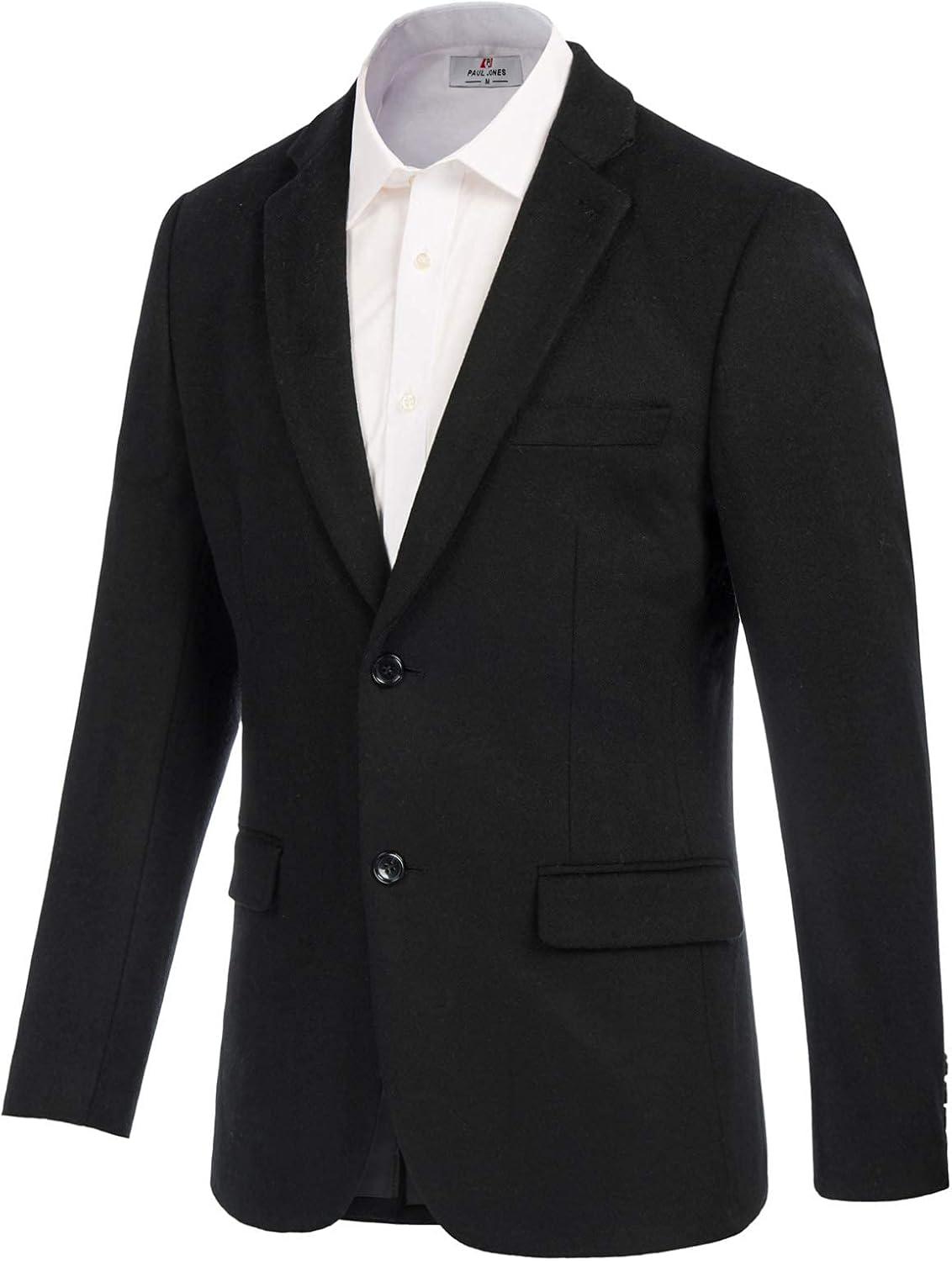 imageMens Wool Blend Blazer Jacket Houndstooth Suit Blazer Notch Lapel 2 ButtonBlack