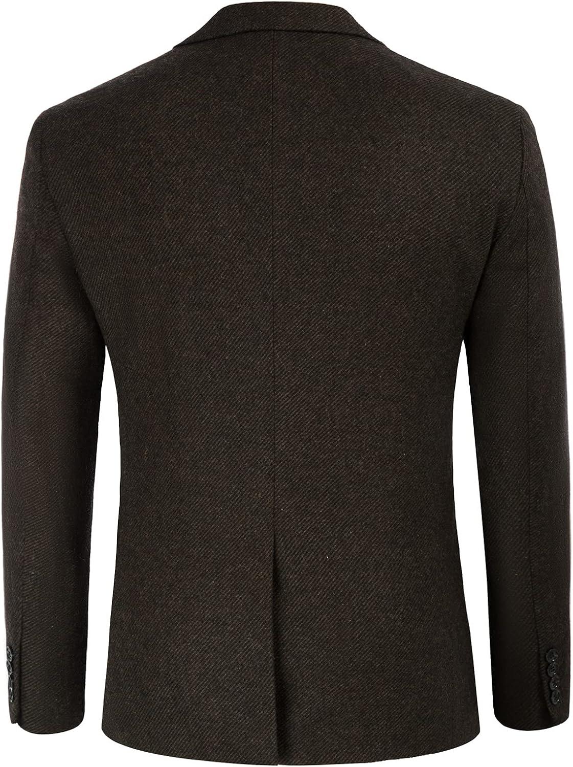 imageMens Wool Blend Blazer Jacket Houndstooth Suit Blazer Notch Lapel 2 ButtonBrown