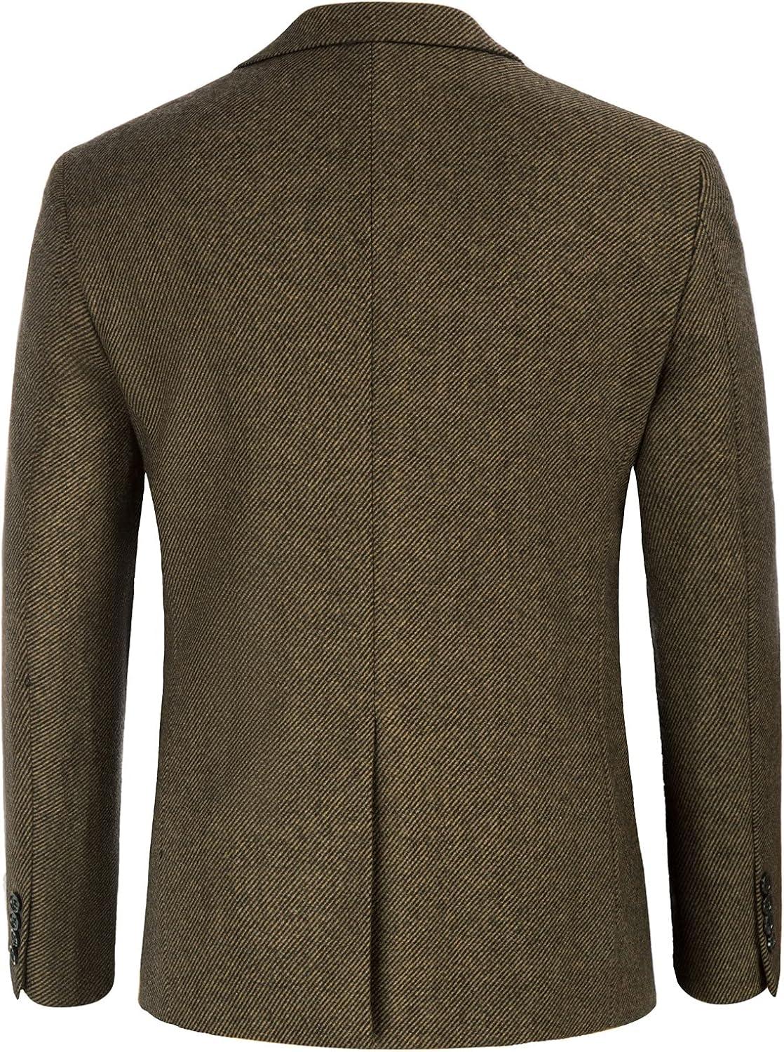 imageMens Wool Blend Blazer Jacket Houndstooth Suit Blazer Notch Lapel 2 ButtonCoffee