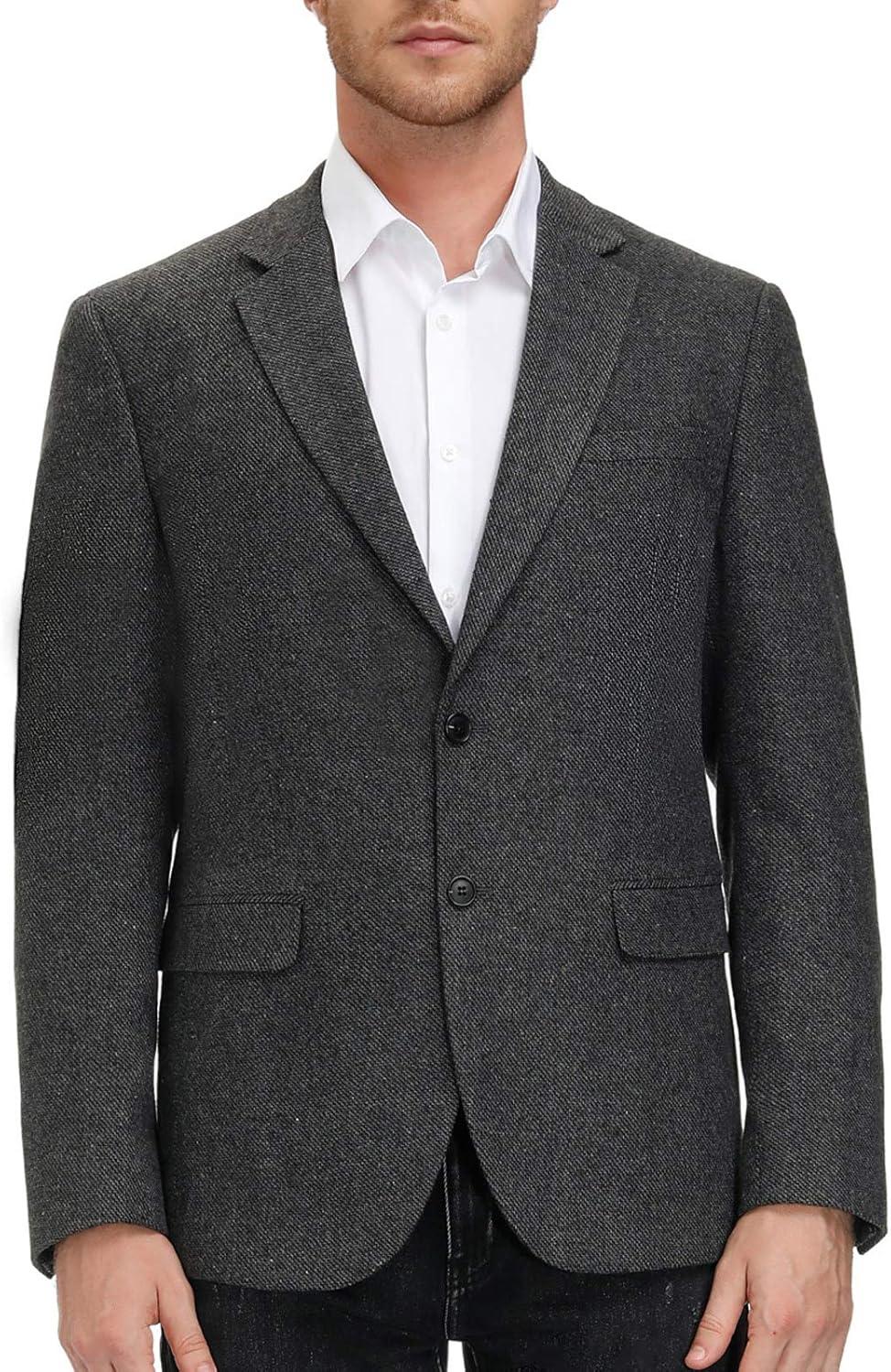 imageMens Wool Blend Blazer Jacket Houndstooth Suit Blazer Notch Lapel 2 ButtonDark Grey