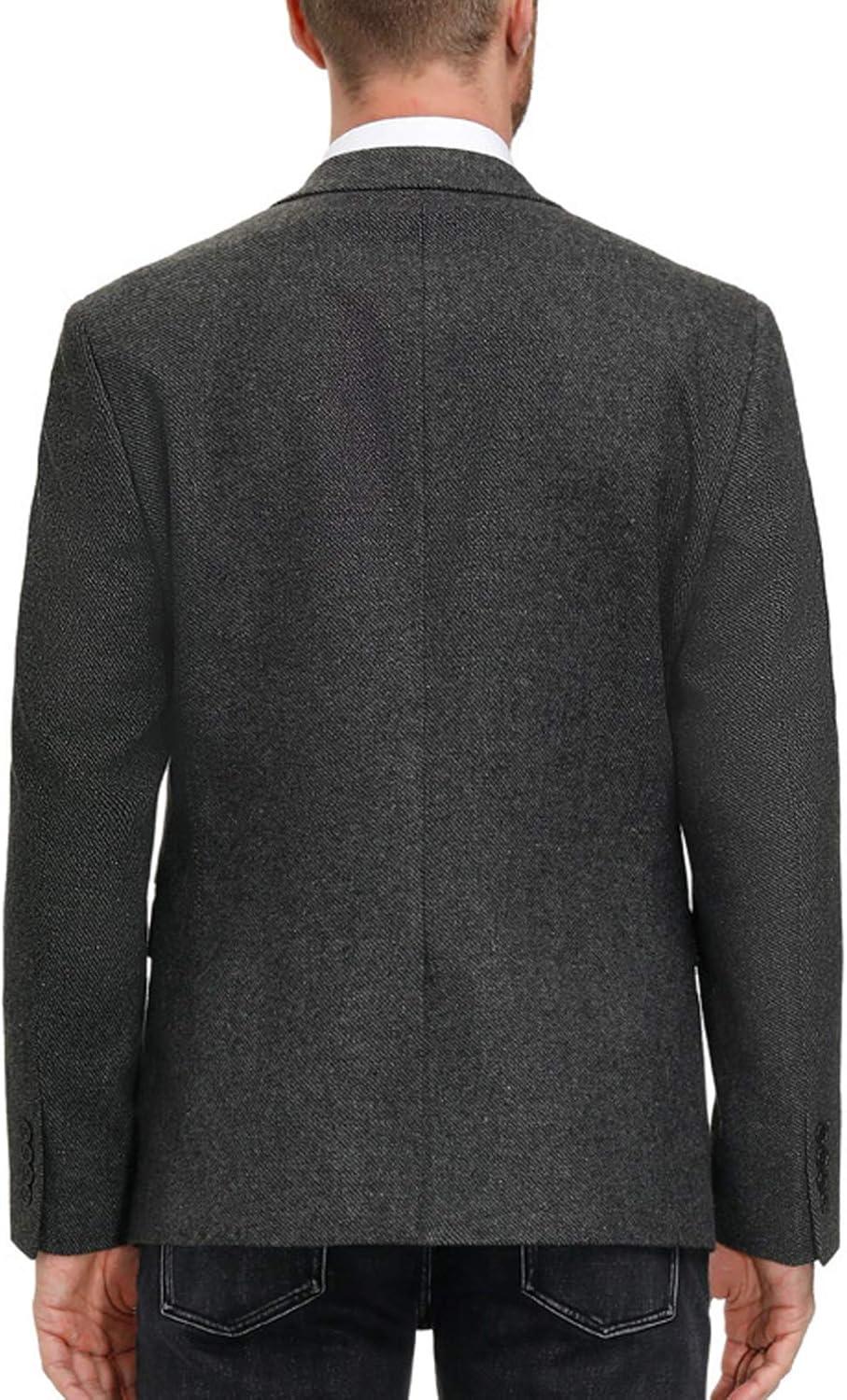 imageMens Wool Blend Blazer Jacket Houndstooth Suit Blazer Notch Lapel 2 ButtonDark Grey