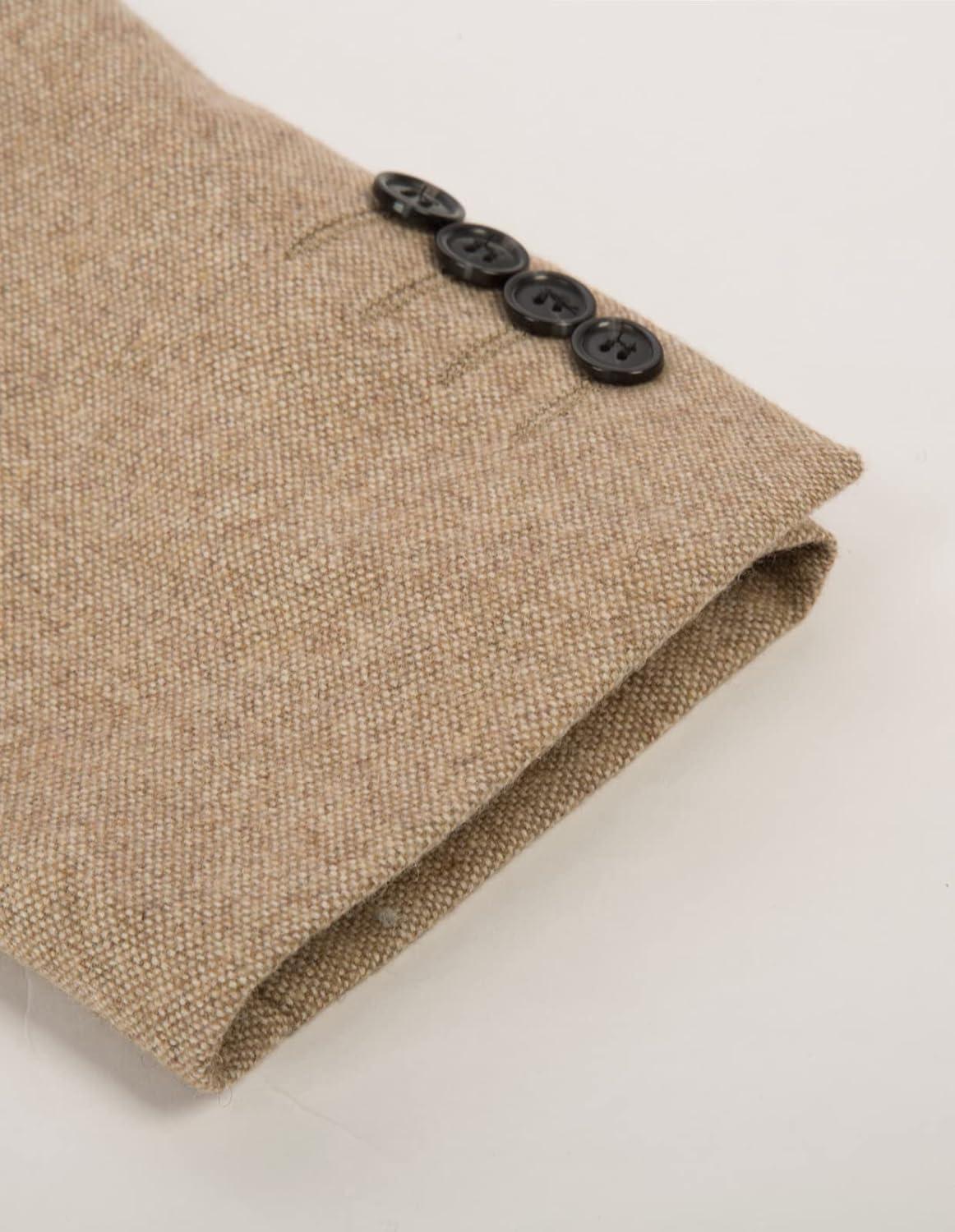 imageMens Wool Blend Blazer Jacket Houndstooth Suit Blazer Notch Lapel 2 ButtonKhaki