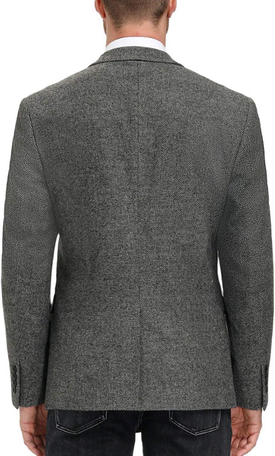imageMens Wool Blend Blazer Jacket Houndstooth Suit Blazer Notch Lapel 2 ButtonLight Grey