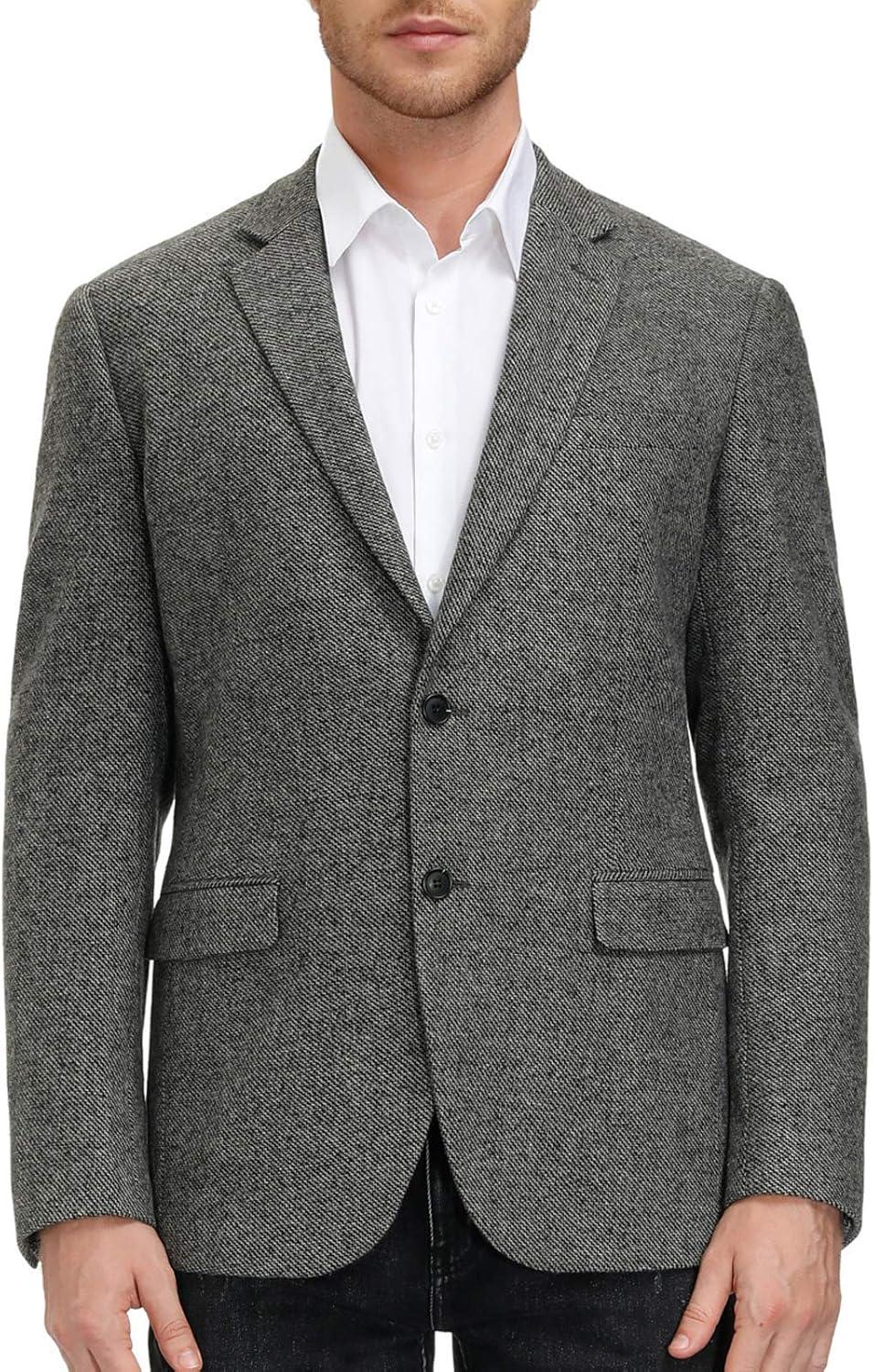 imageMens Wool Blend Blazer Jacket Houndstooth Suit Blazer Notch Lapel 2 ButtonLight Grey