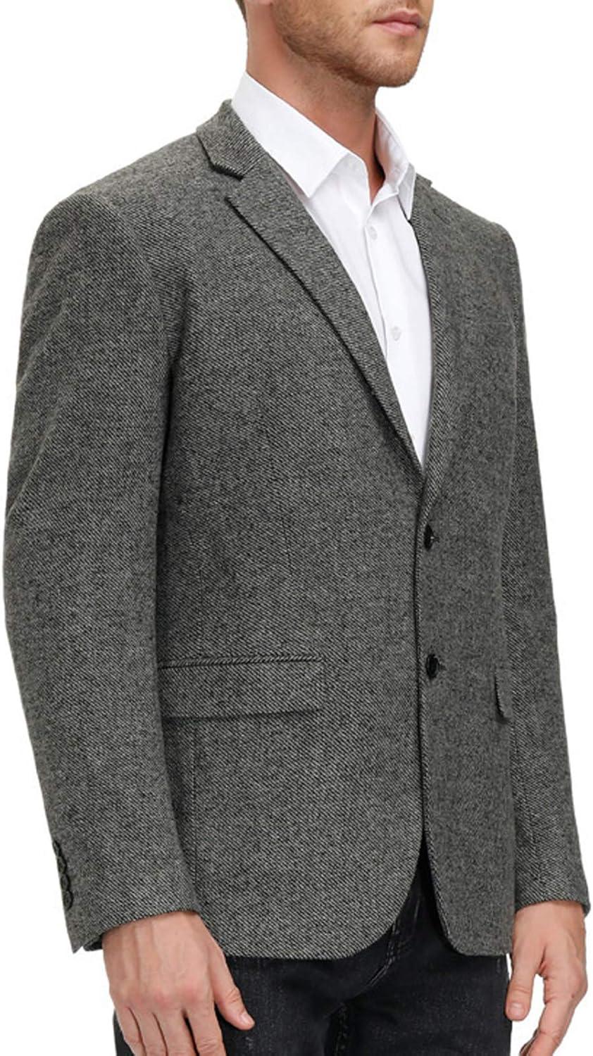 imageMens Wool Blend Blazer Jacket Houndstooth Suit Blazer Notch Lapel 2 ButtonLight Grey