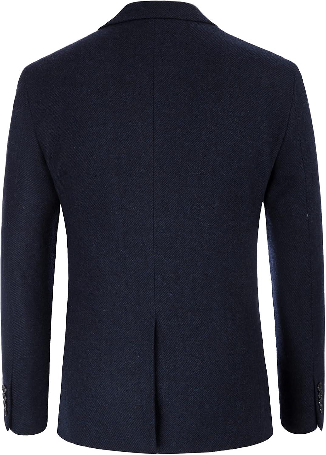 imageMens Wool Blend Blazer Jacket Houndstooth Suit Blazer Notch Lapel 2 ButtonNavy