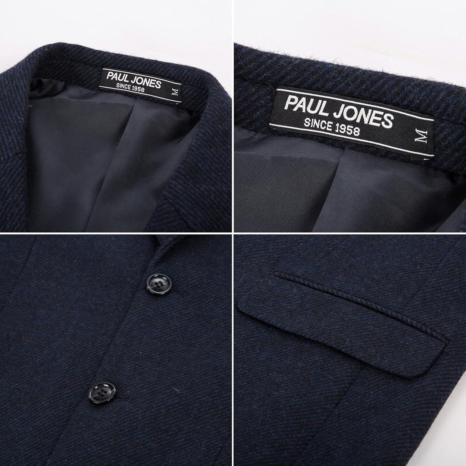 imageMens Wool Blend Blazer Jacket Houndstooth Suit Blazer Notch Lapel 2 ButtonNavy