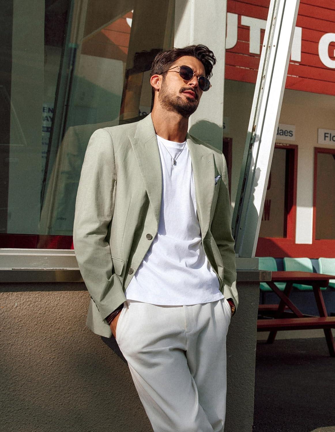 imagePJ PAUL JONES Blazer for Men Casual CottonLinen Sport Coat Lightweight 2 Button Lined Blazer JacketLight Green