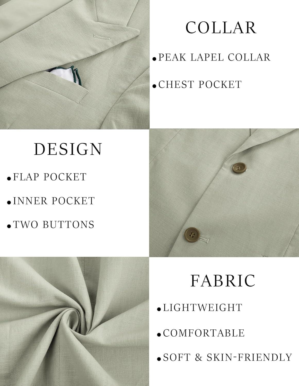 imagePJ PAUL JONES Blazer for Men Casual CottonLinen Sport Coat Lightweight 2 Button Lined Blazer JacketLight Green
