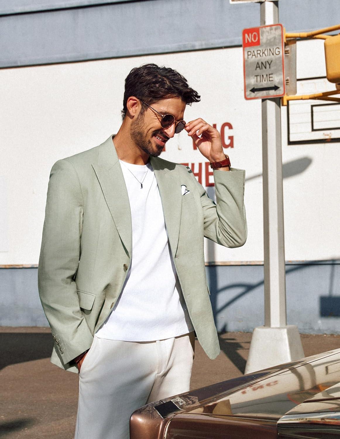 imagePJ PAUL JONES Blazer for Men Casual CottonLinen Sport Coat Lightweight 2 Button Lined Blazer JacketLight Green