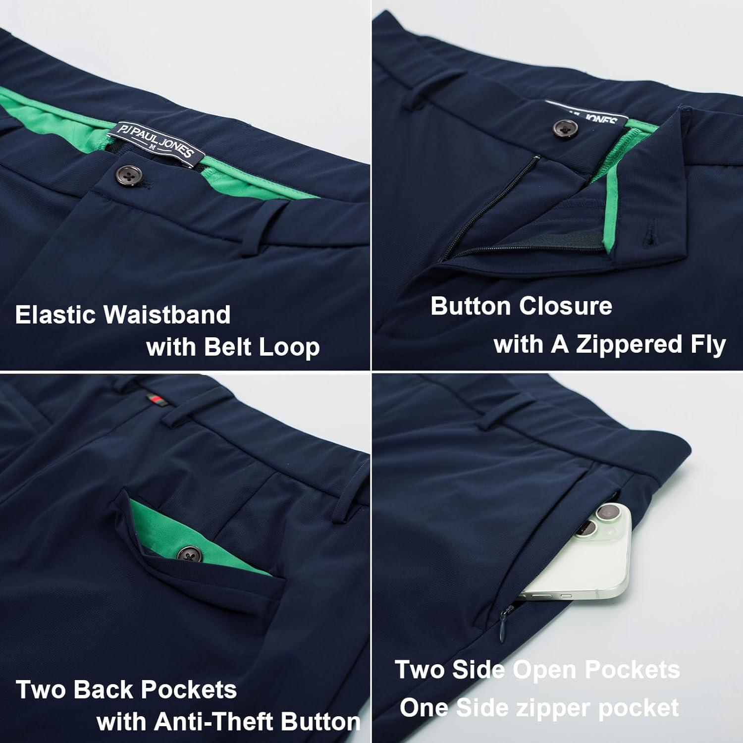 imagePJ PAUL JONES Men 4 Way Stretch Golf Pants Casual Slim Fit Cropped Tapered Dress Pants Lightweight Business TrousersNavy Blue