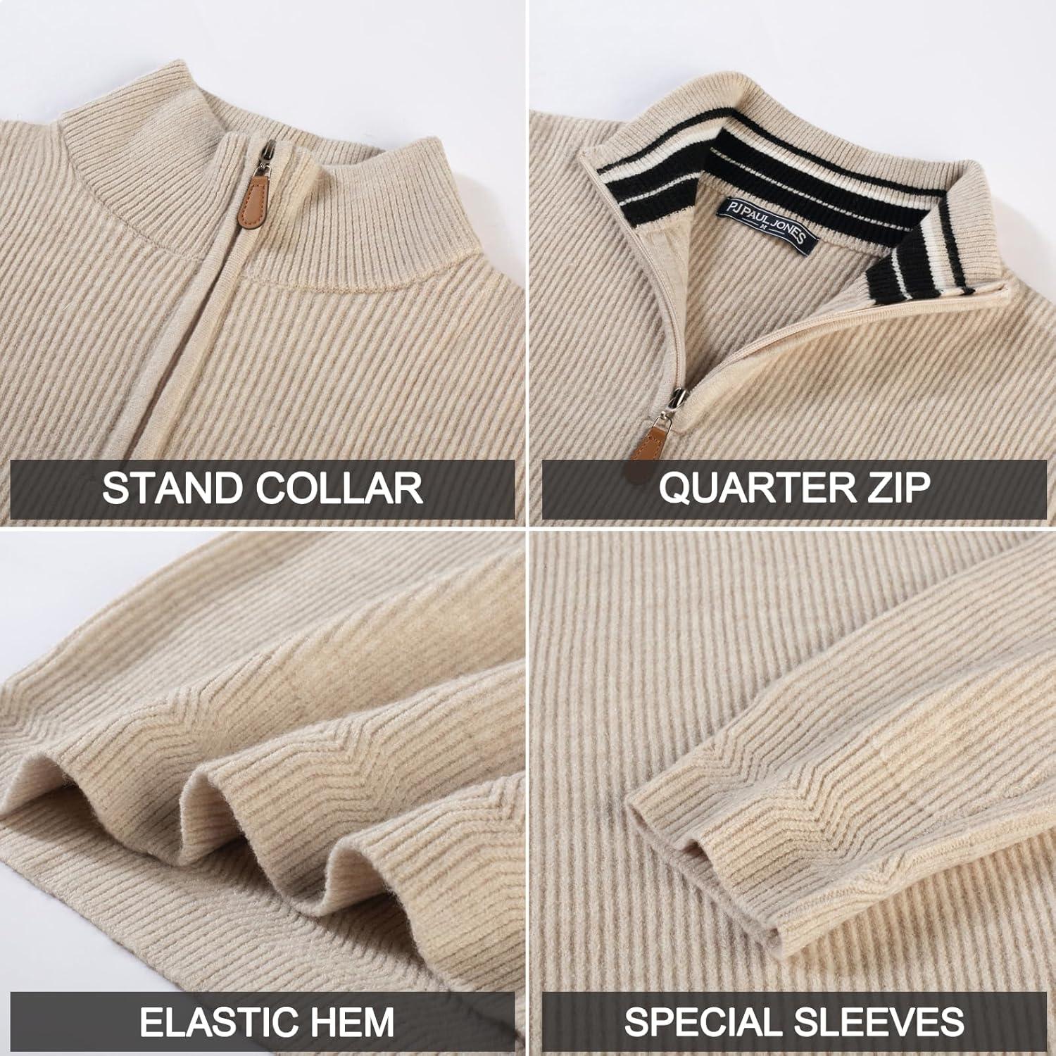 imagePJ PAUL JONES Men Quarter Zip Pullover Sweaters Lightweight Knit Dress Sweater for Glof Work CasualApricot