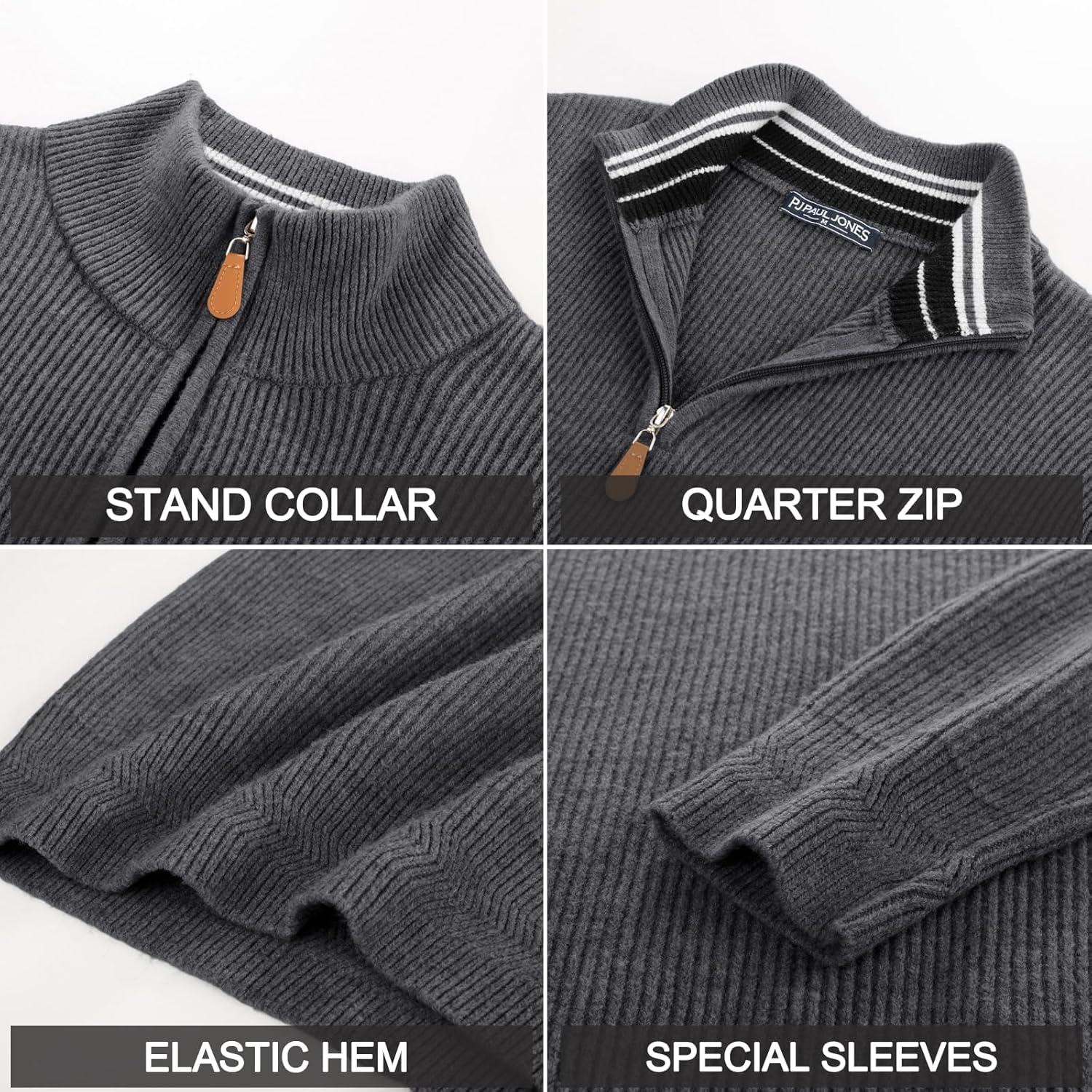 imagePJ PAUL JONES Men Quarter Zip Pullover Sweaters Lightweight Knit Dress Sweater for Glof Work CasualDark Gray