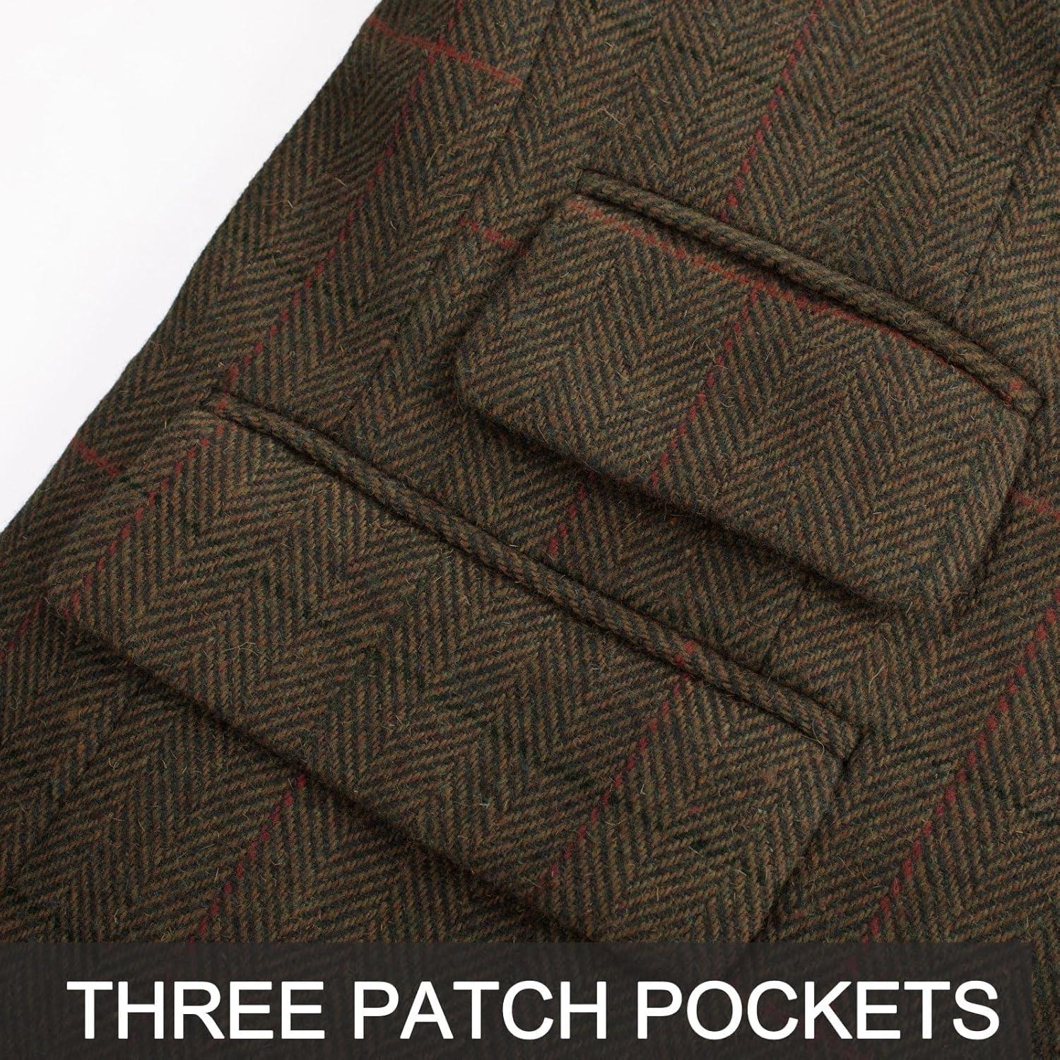 imagePJ PAUL JONES Men Tweed Blazer Wool Herringbone Sport Coat Jacket Vintage Blazers Suit JacketsArmy Green B Herringbone