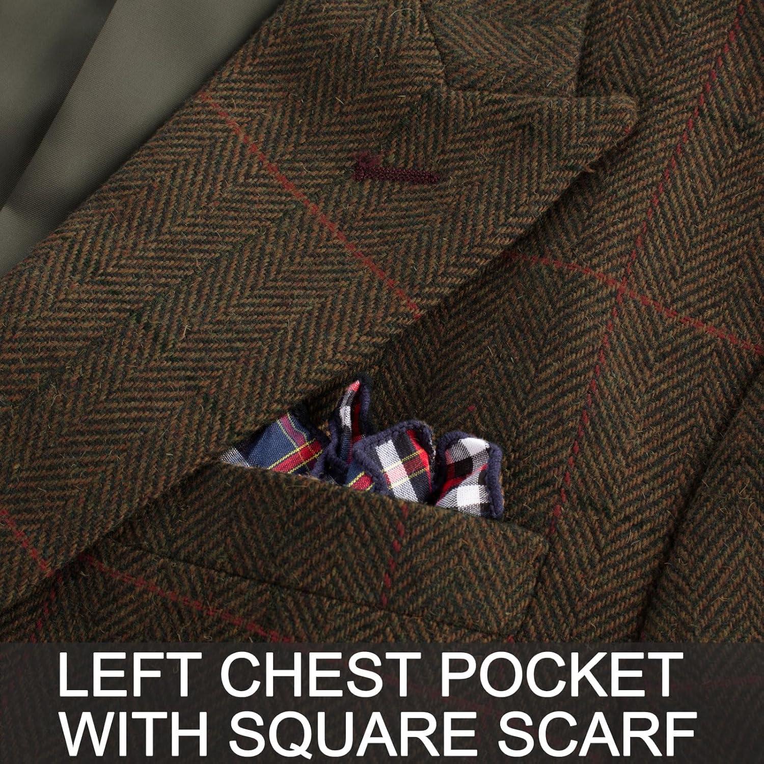 imagePJ PAUL JONES Men Tweed Blazer Wool Herringbone Sport Coat Jacket Vintage Blazers Suit JacketsArmy Green B Herringbone