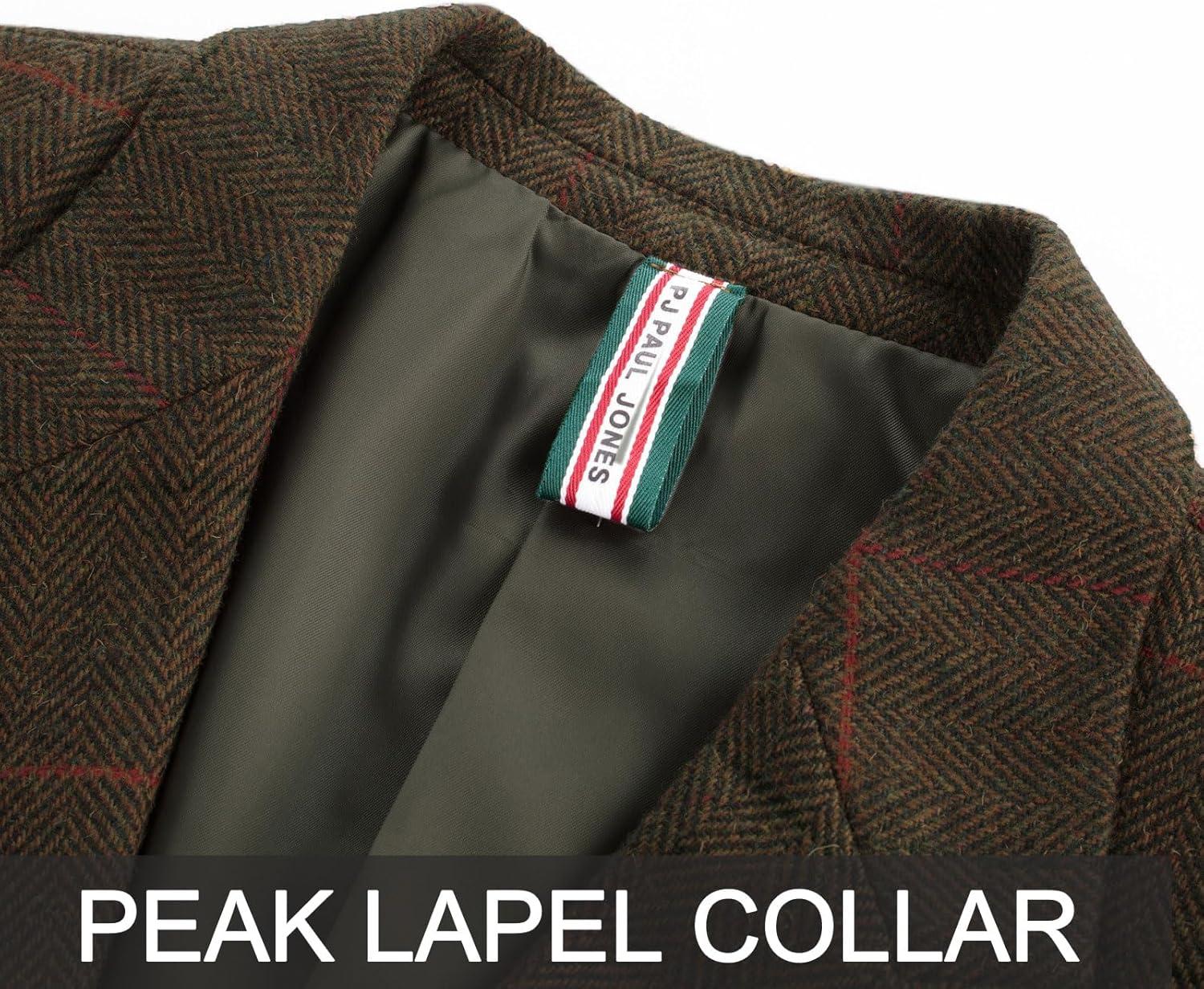 imagePJ PAUL JONES Men Tweed Blazer Wool Herringbone Sport Coat Jacket Vintage Blazers Suit JacketsArmy Green B Herringbone