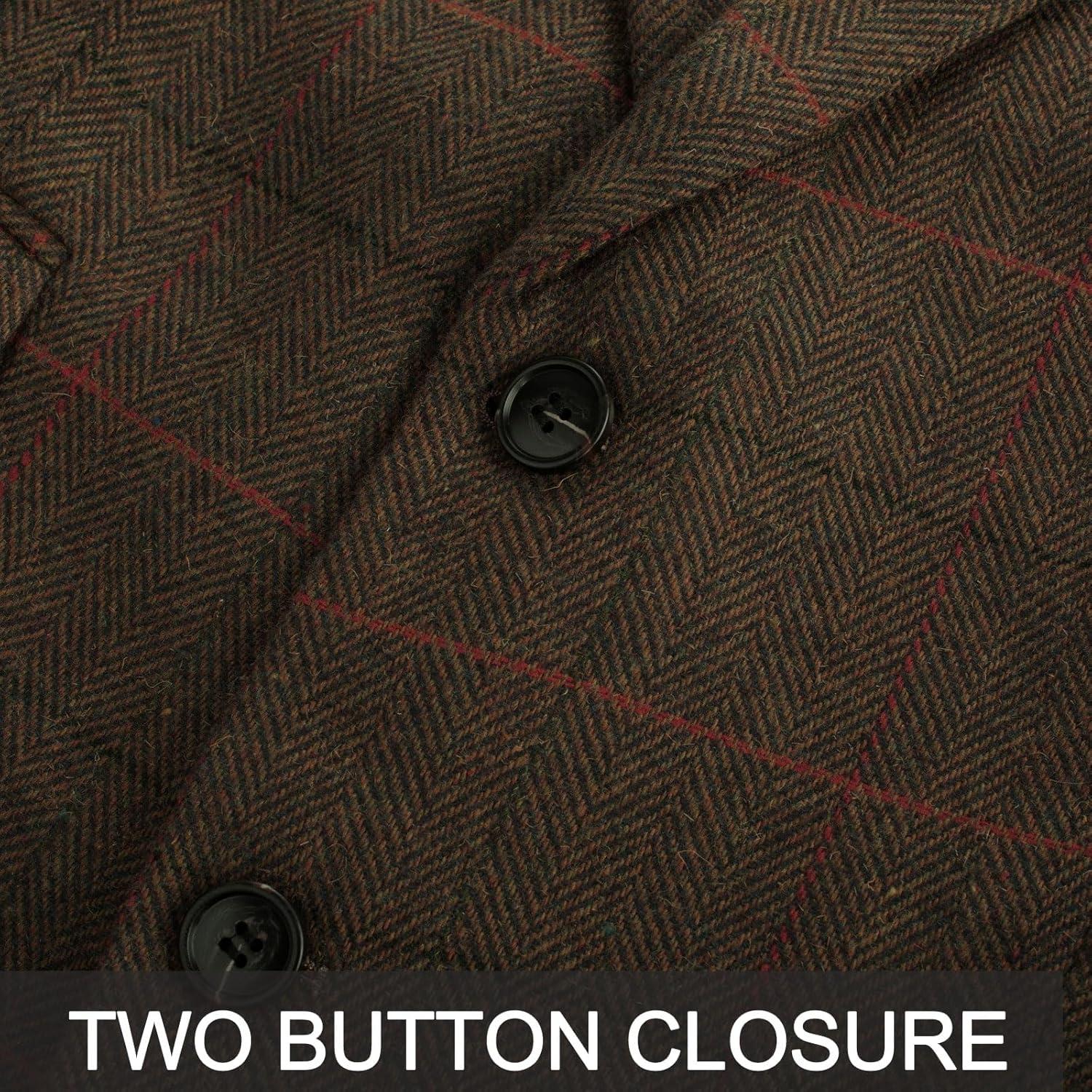 imagePJ PAUL JONES Men Tweed Blazer Wool Herringbone Sport Coat Jacket Vintage Blazers Suit JacketsArmy Green B Herringbone