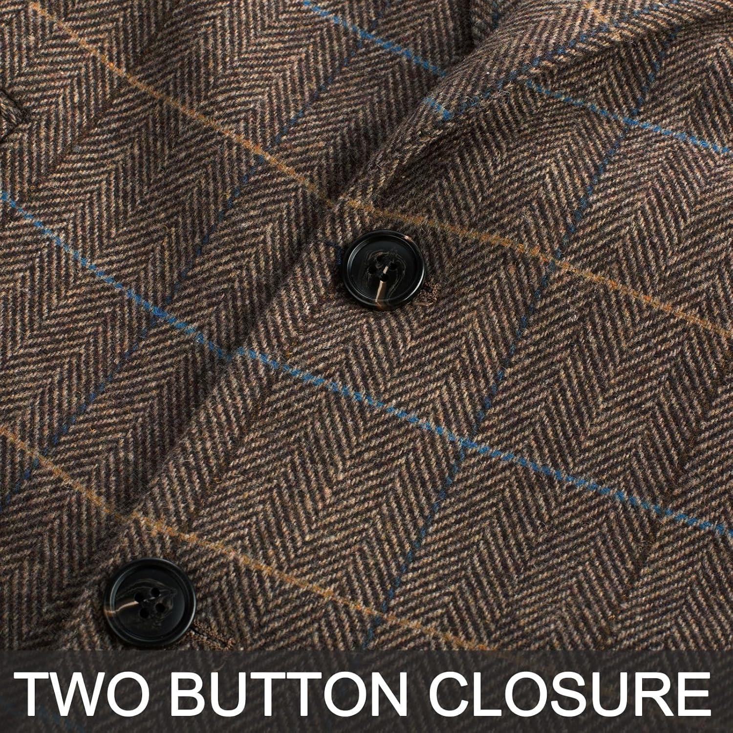 imagePJ PAUL JONES Men Tweed Blazer Wool Herringbone Sport Coat Jacket Vintage Blazers Suit JacketsCoffee C Herringbone