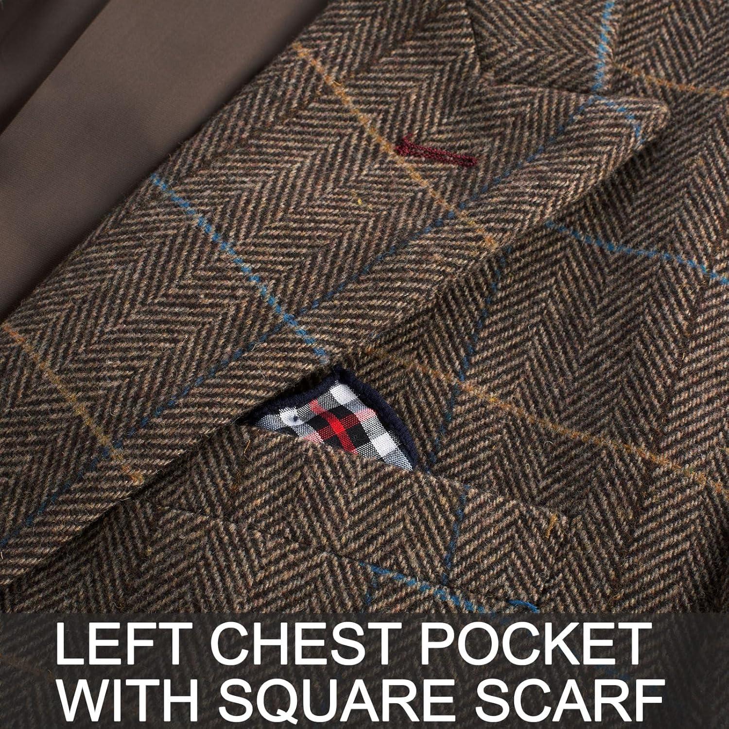 imagePJ PAUL JONES Men Tweed Blazer Wool Herringbone Sport Coat Jacket Vintage Blazers Suit JacketsCoffee C Herringbone