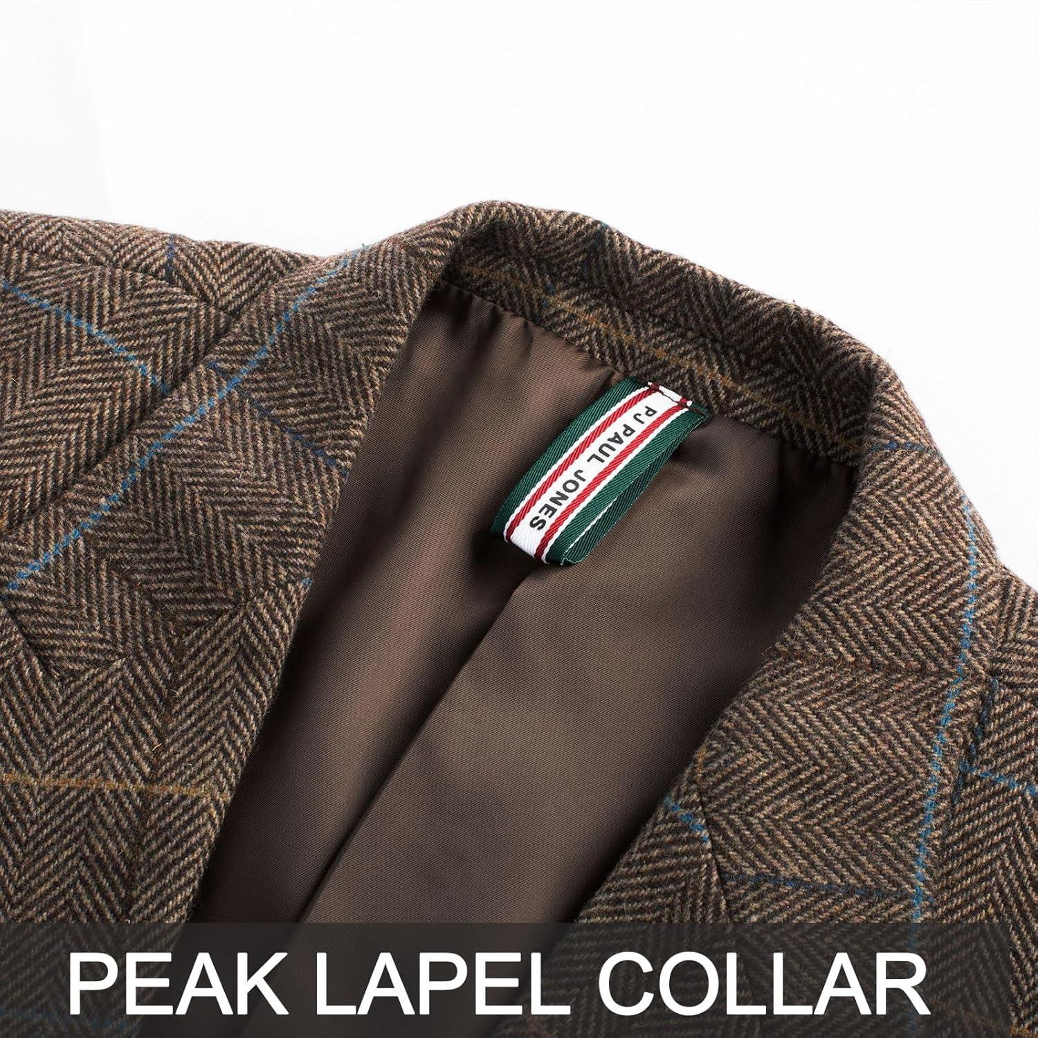 imagePJ PAUL JONES Men Tweed Blazer Wool Herringbone Sport Coat Jacket Vintage Blazers Suit JacketsCoffee C Herringbone