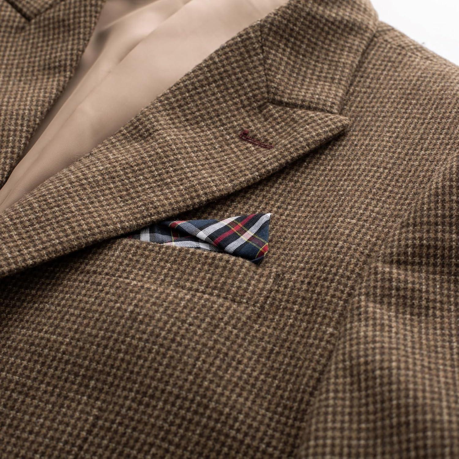 imagePJ PAUL JONES Men Tweed Blazer Wool Herringbone Sport Coat Jacket Vintage Blazers Suit JacketsCoffee Houndstooth