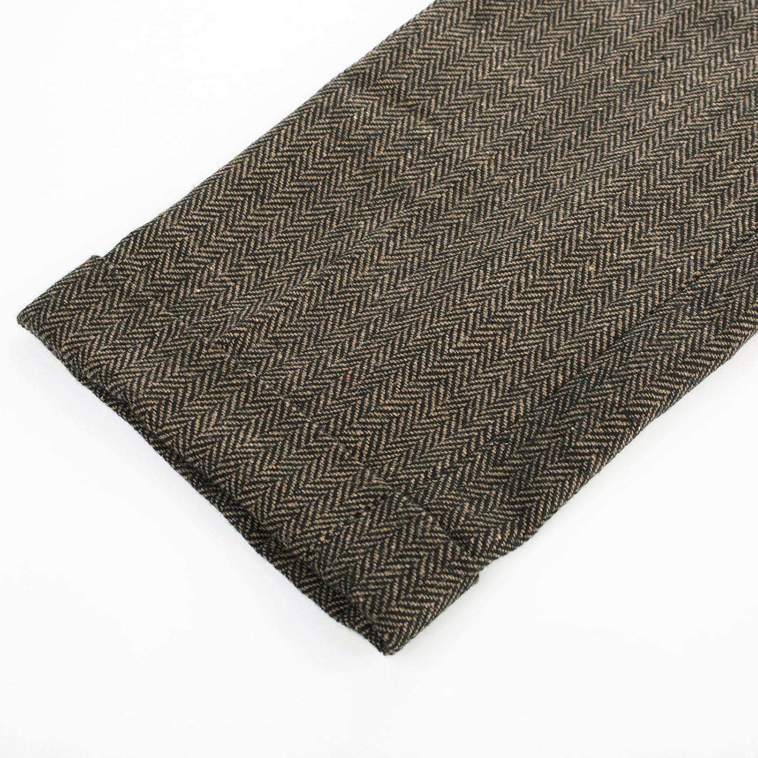 imagePJ PAUL JONES Men Vintage Tweed Pants Herringbone Pleated Suit TrousersBlack Khaki