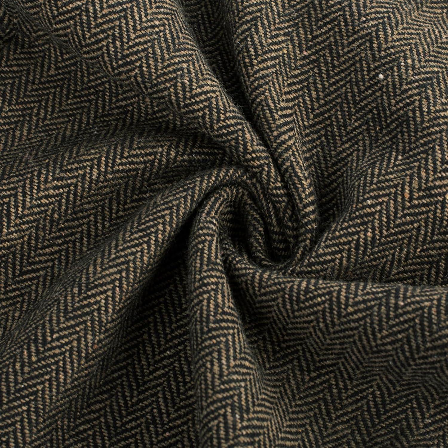 imagePJ PAUL JONES Men Vintage Tweed Pants Herringbone Pleated Suit TrousersBlack Khaki