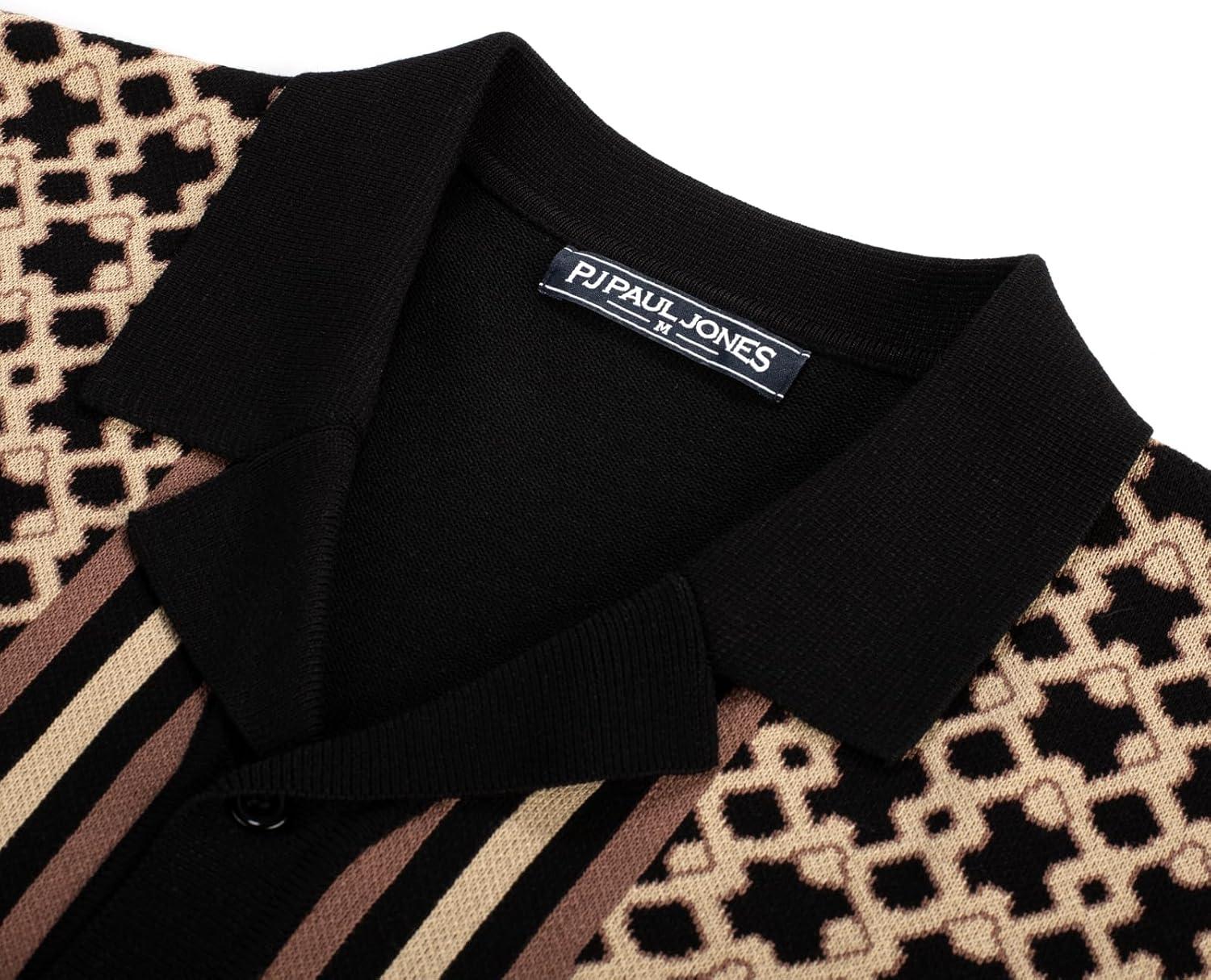 imagePJ PAUL JONES Mens 70S Shirts Vintage Shirts Button Down Cuban Collar Knitted Polo ShirtCamel