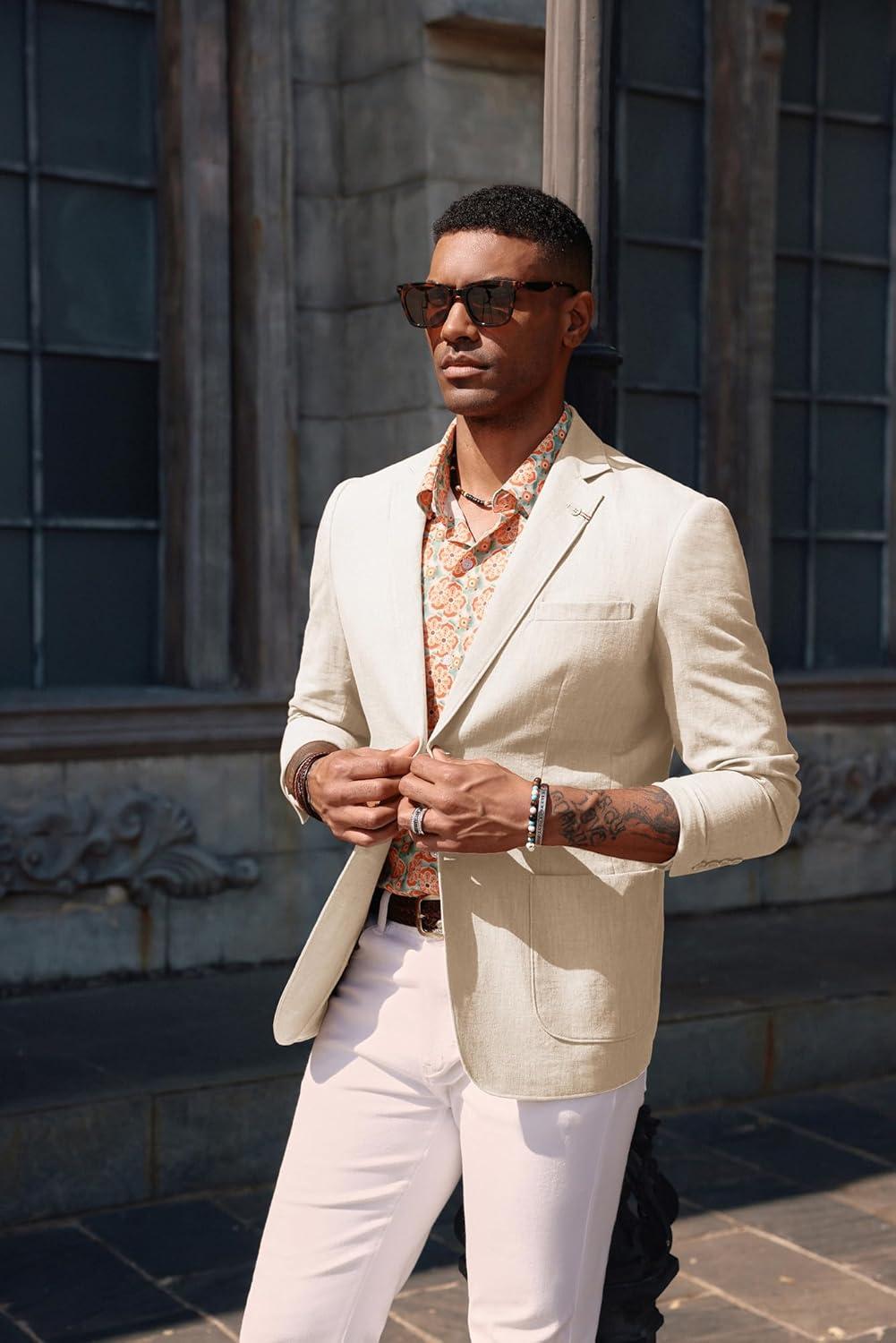 imagePJ PAUL JONES Mens Blazer Casual CottonLinen Sport Coat Lightweight 2 Button Unlined Suit JacketsApricot