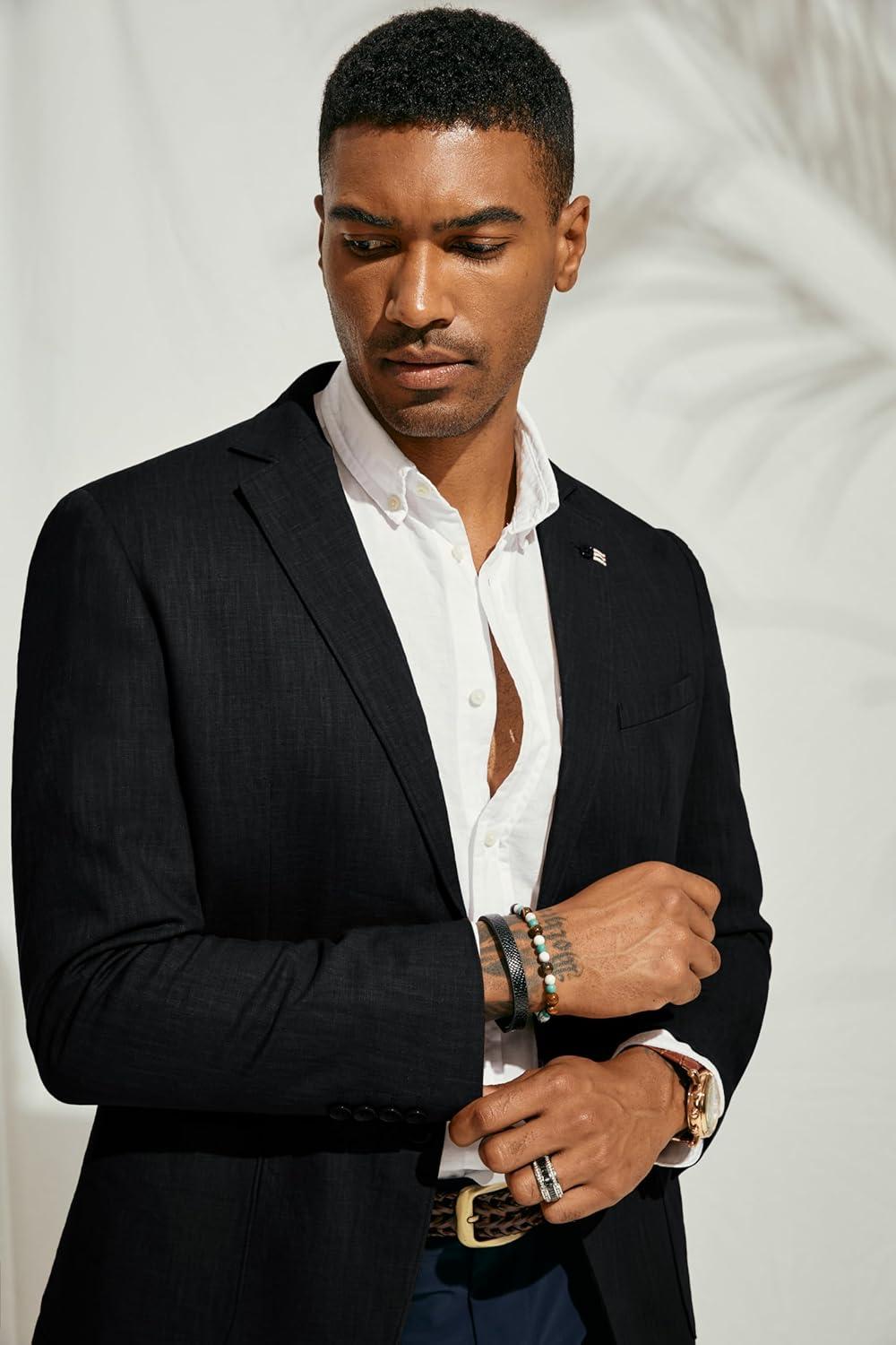 imagePJ PAUL JONES Mens Blazer Casual CottonLinen Sport Coat Lightweight 2 Button Unlined Suit JacketsBlack