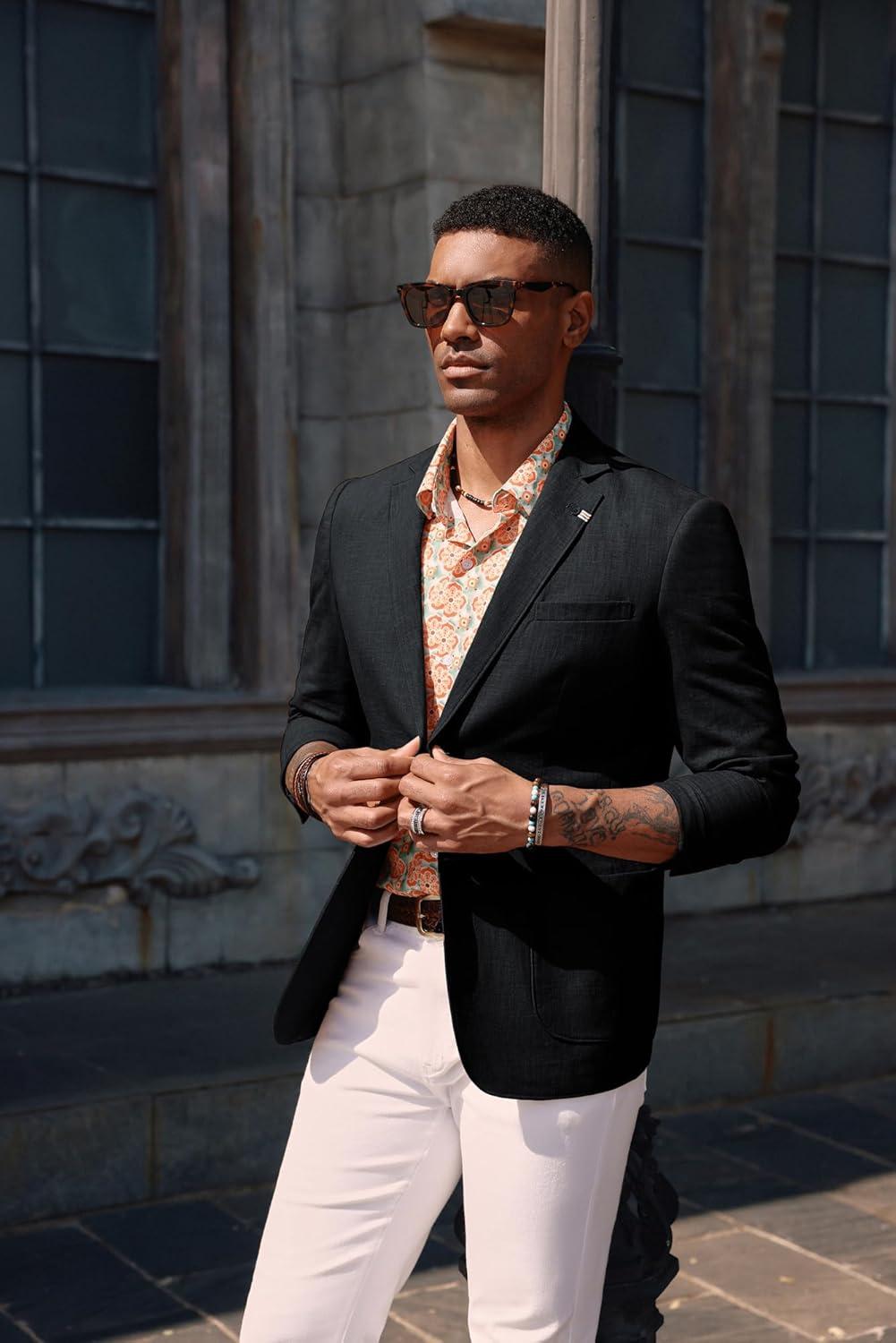 imagePJ PAUL JONES Mens Blazer Casual CottonLinen Sport Coat Lightweight 2 Button Unlined Suit JacketsBlack