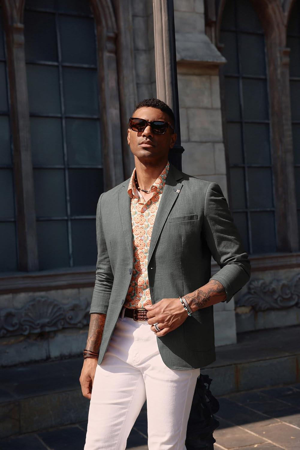 imagePJ PAUL JONES Mens Blazer Casual CottonLinen Sport Coat Lightweight 2 Button Unlined Suit JacketsDark Gray