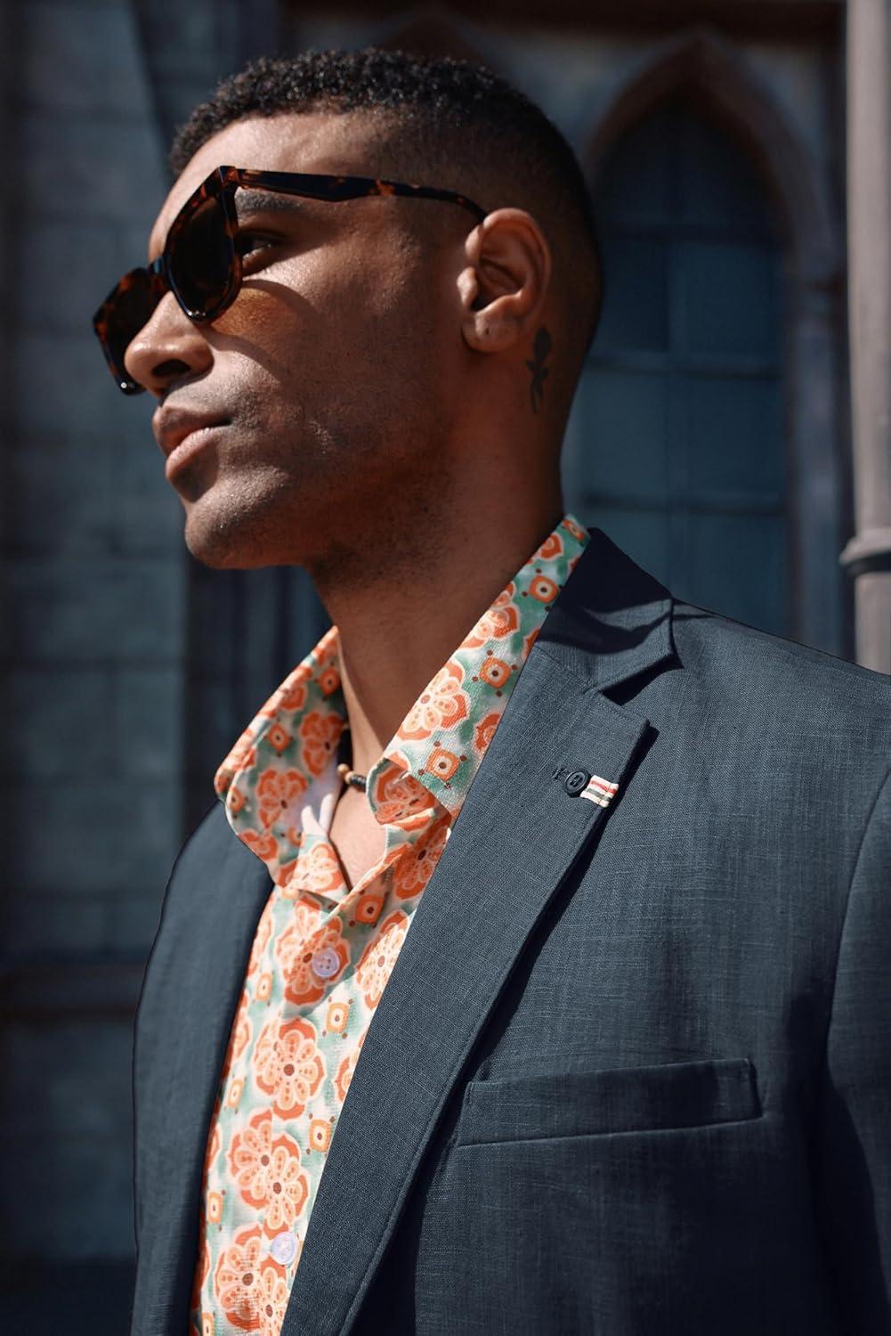 imagePJ PAUL JONES Mens Blazer Casual CottonLinen Sport Coat Lightweight 2 Button Unlined Suit JacketsGrey Blue