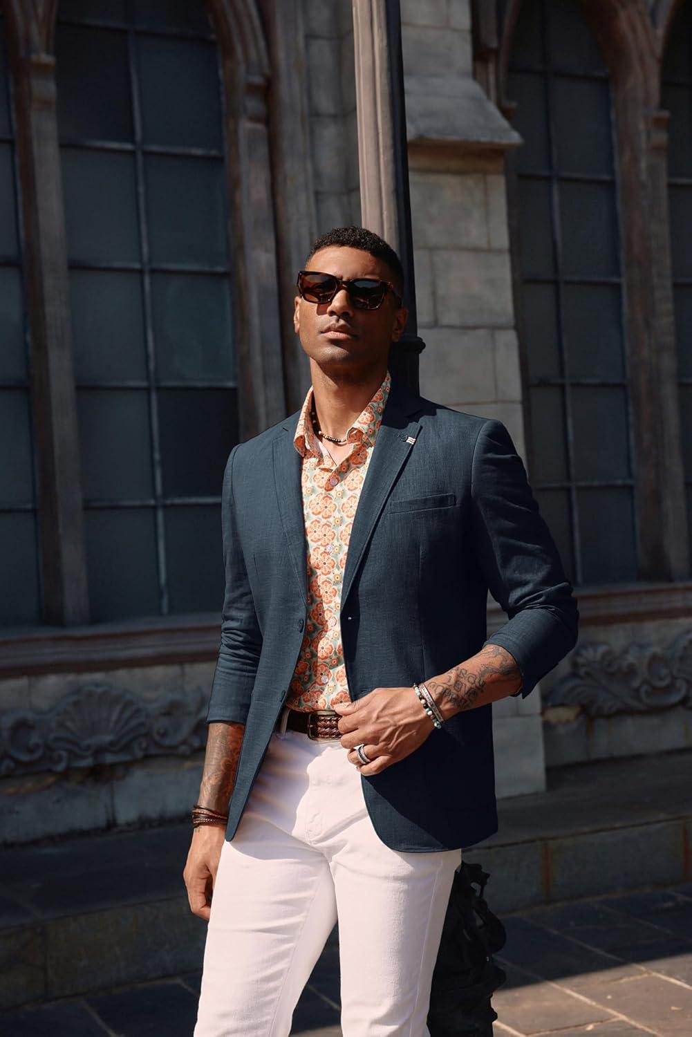 imagePJ PAUL JONES Mens Blazer Casual CottonLinen Sport Coat Lightweight 2 Button Unlined Suit JacketsGrey Blue