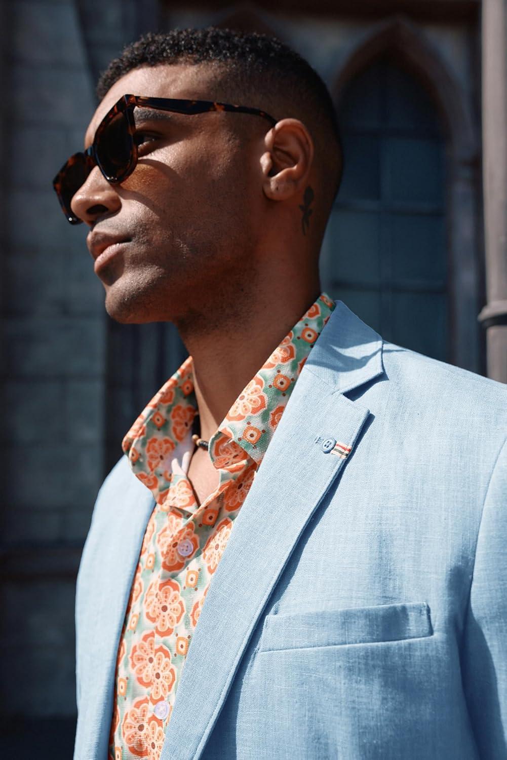 imagePJ PAUL JONES Mens Blazer Casual CottonLinen Sport Coat Lightweight 2 Button Unlined Suit JacketsLight Blue