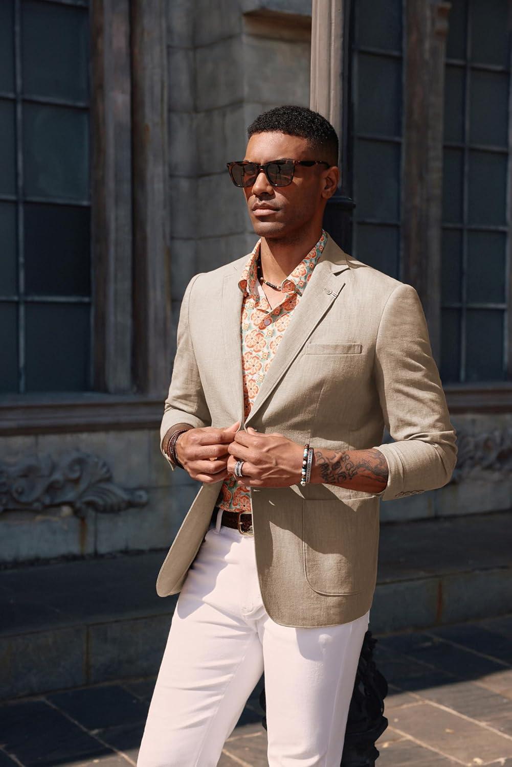 imagePJ PAUL JONES Mens Blazer Casual CottonLinen Sport Coat Lightweight 2 Button Unlined Suit JacketsLight Khaki