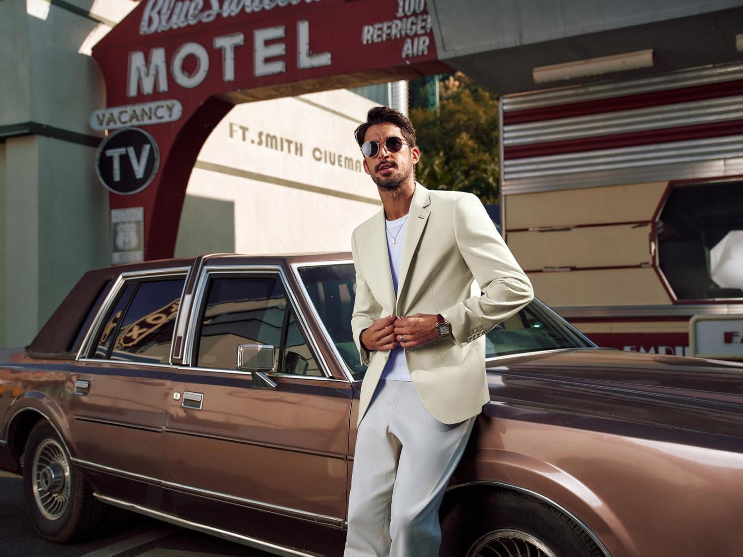 imagePJ PAUL JONES Mens Blazer Casual Linen Sport Coat Two Button Lightweight Suit Blazer JacketsApricot