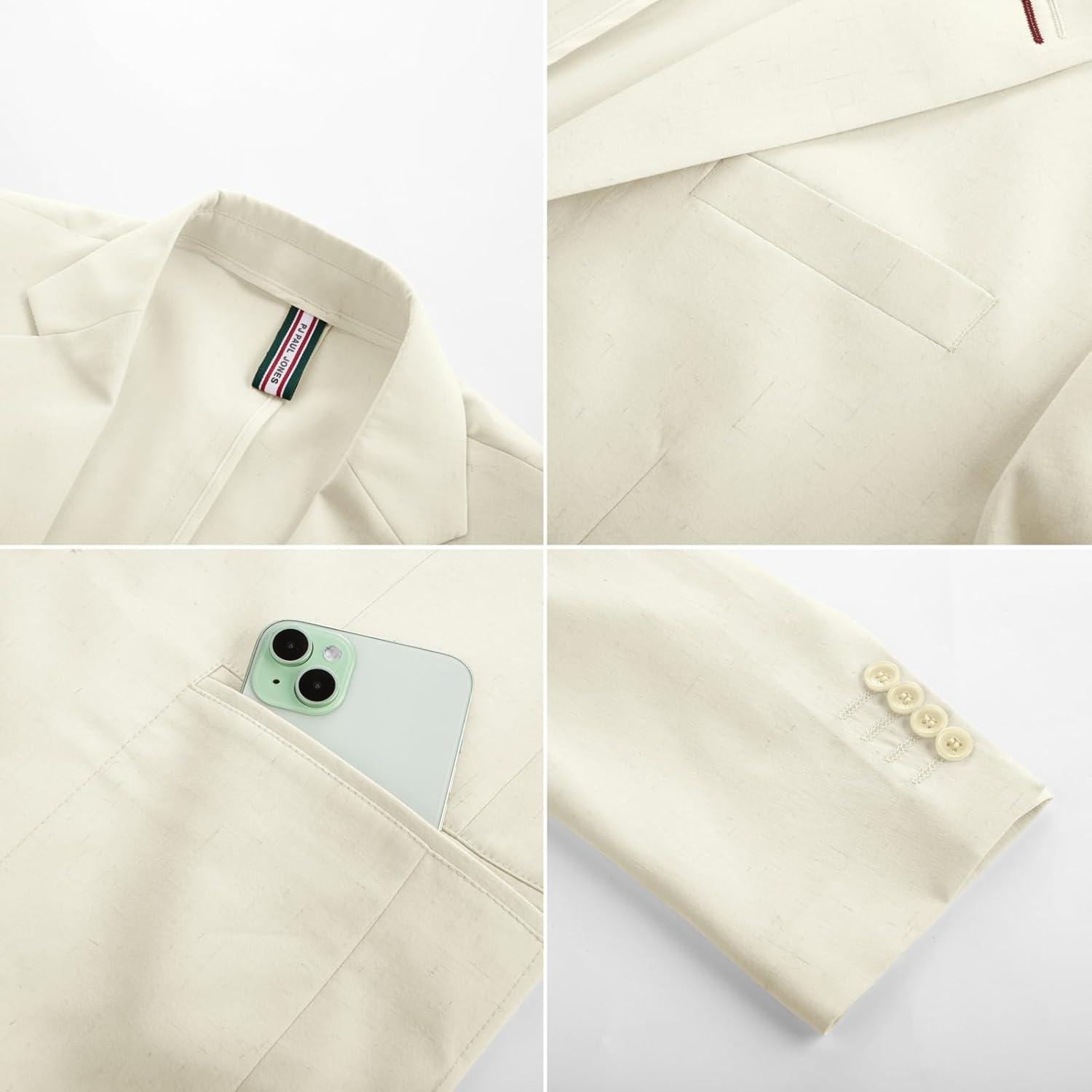 imagePJ PAUL JONES Mens Blazer Casual Linen Sport Coat Two Button Lightweight Suit Blazer JacketsApricot