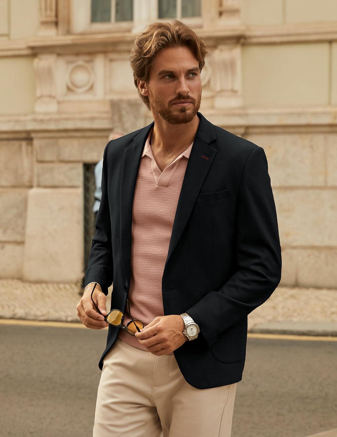 imagePJ PAUL JONES Mens Blazer Casual Sport Coats Lightweight One Button Suit Jacket for SummerBlack