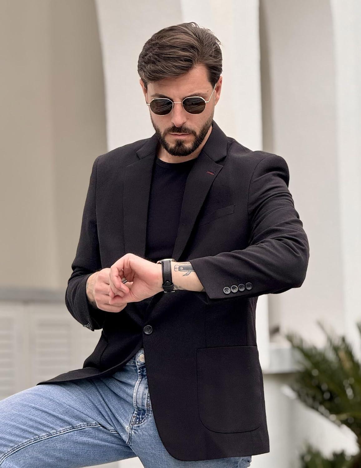 imagePJ PAUL JONES Mens Blazer Casual Sport Coats Lightweight One Button Suit Jacket for SummerBlack