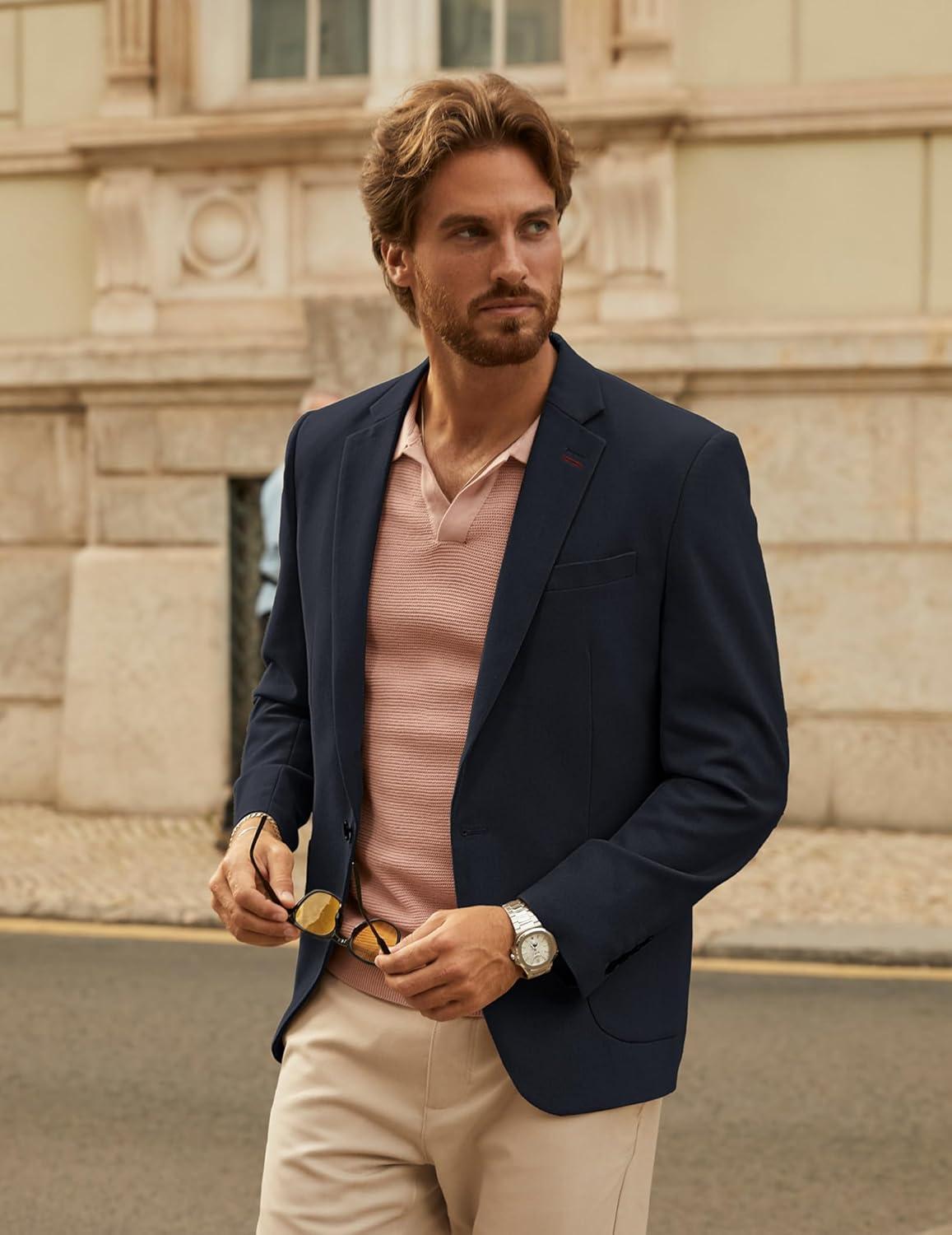 imagePJ PAUL JONES Mens Blazer Casual Sport Coats Lightweight One Button Suit Jacket for SummerBlue Black