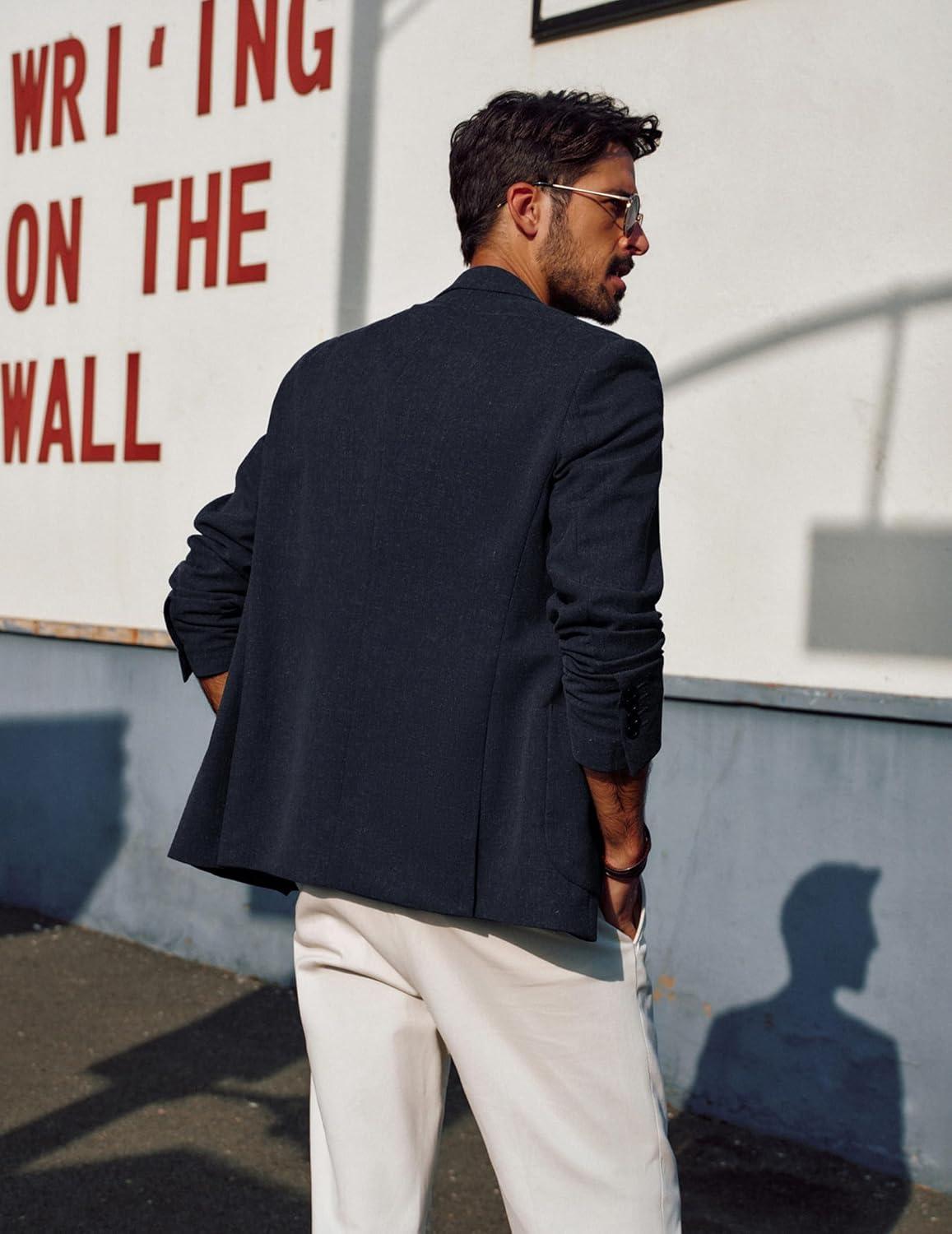 imagePJ PAUL JONES Mens Blazer Casual Sport Coats Lightweight One Button Suit Jacket for SummerBlue Black