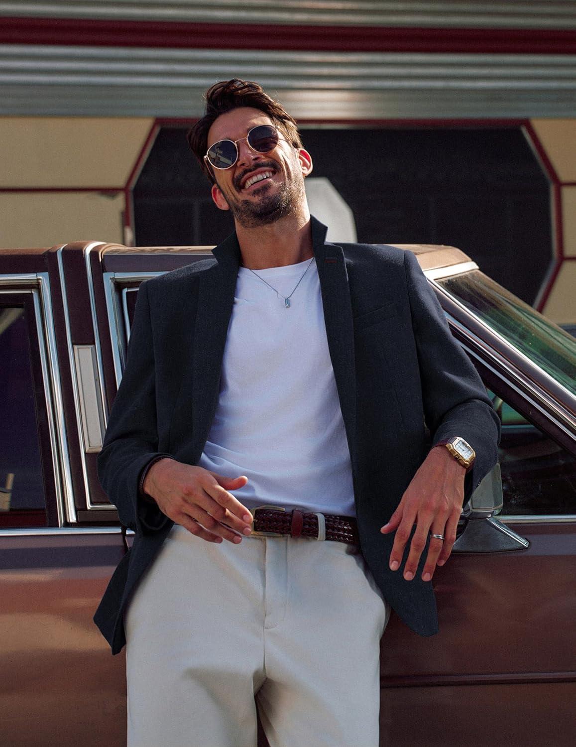 imagePJ PAUL JONES Mens Blazer Casual Sport Coats Lightweight One Button Suit Jacket for SummerBlue Black