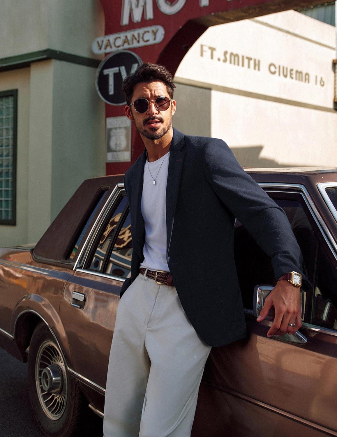 imagePJ PAUL JONES Mens Blazer Casual Sport Coats Lightweight One Button Suit Jacket for SummerBlue Black