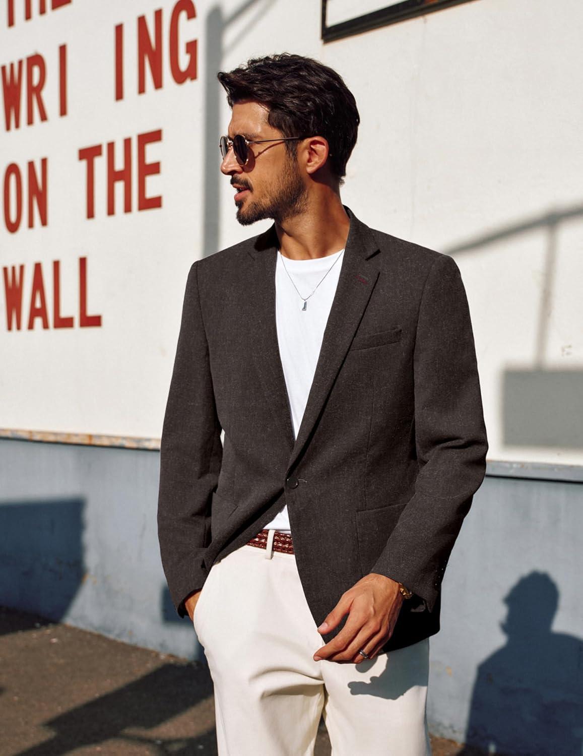 imagePJ PAUL JONES Mens Blazer Casual Sport Coats Lightweight One Button Suit Jacket for SummerBrown