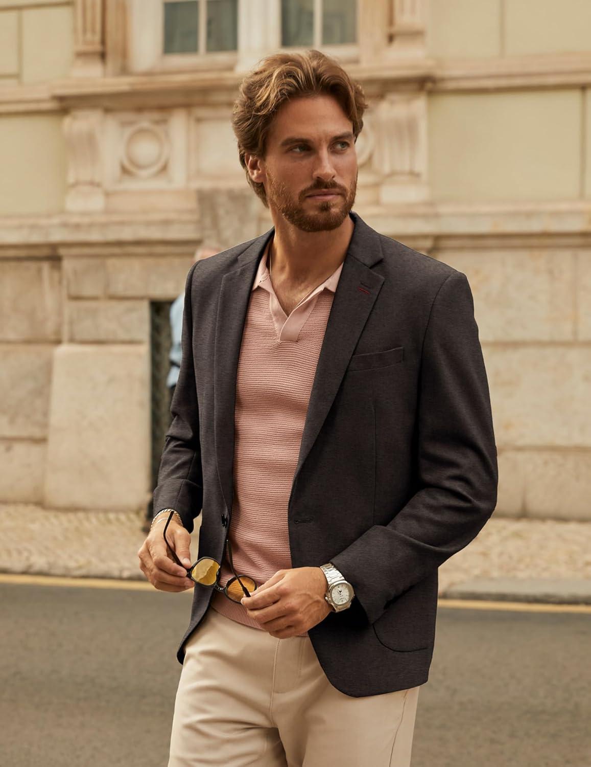 imagePJ PAUL JONES Mens Blazer Casual Sport Coats Lightweight One Button Suit Jacket for SummerBrown