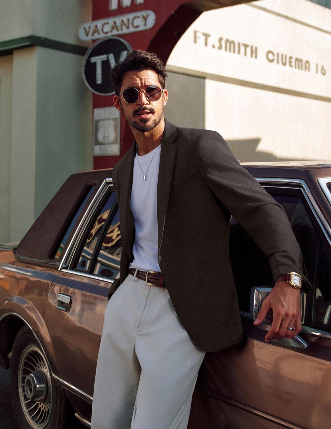 imagePJ PAUL JONES Mens Blazer Casual Sport Coats Lightweight One Button Suit Jacket for SummerBrown