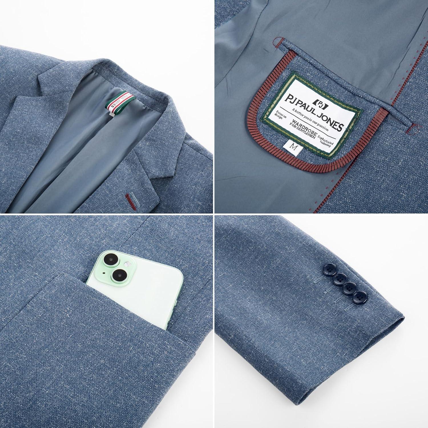 imagePJ PAUL JONES Mens Blazer Casual Sport Coats Lightweight One Button Suit Jacket for SummerDenim Blue